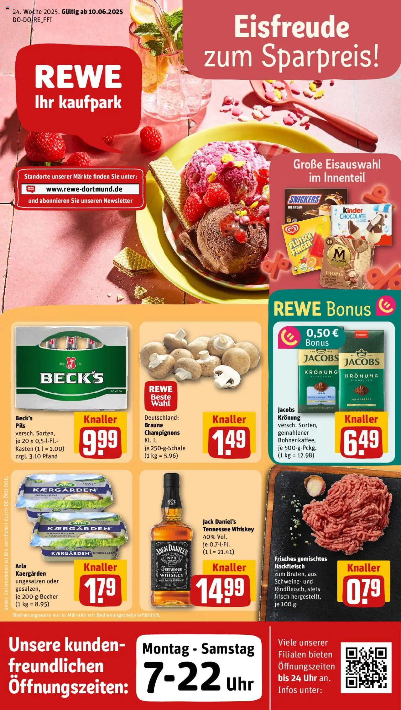 Rewe ihr Kaufpark Prospekt (vom 10.06.2025 - 15.06.2025) - Butter, Whiskey, Uhr, Pils, Snickers, Champignons, Hackfleisch, Jack Daniel's