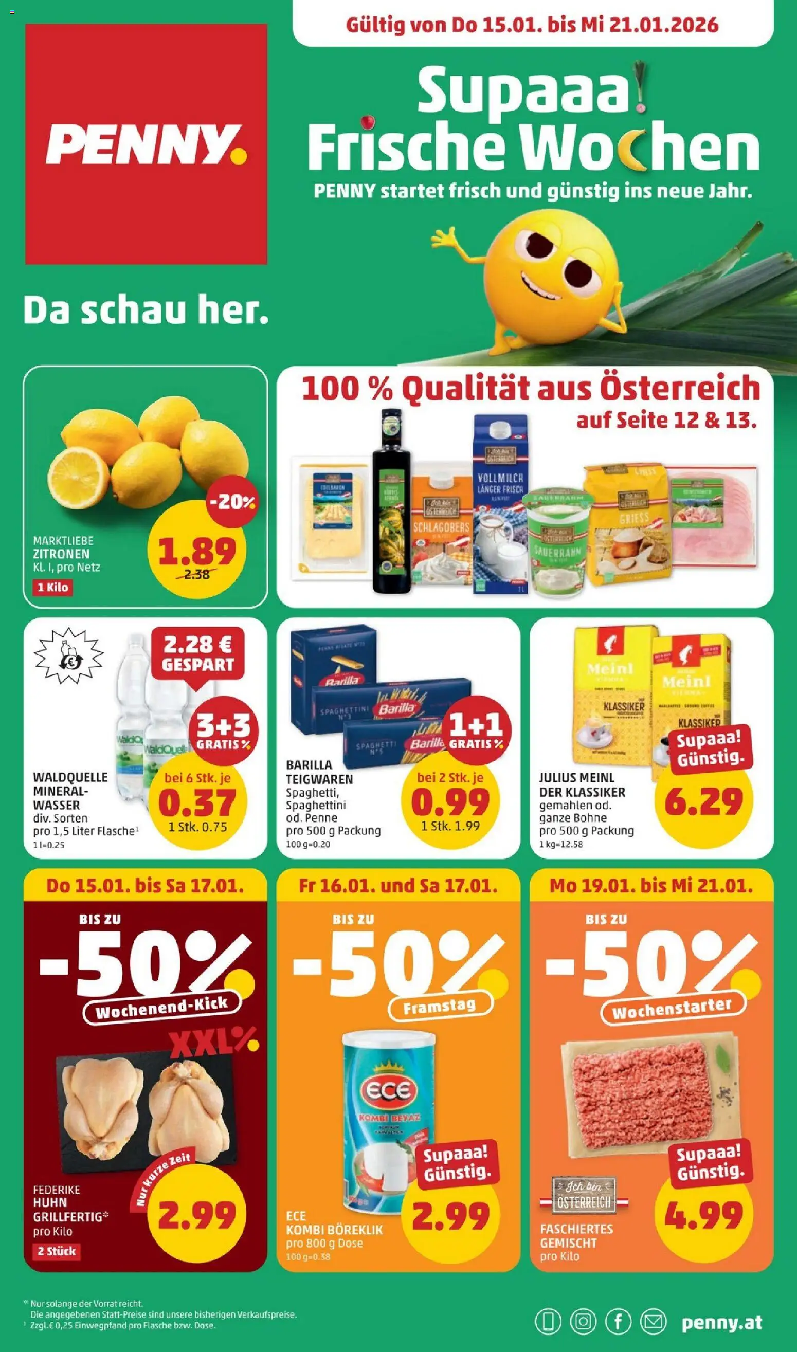 Vorschau der Angebote: Penny Markt Prospekt aktuell gültig ab 15.01.2026 - Wasser, Spaghetti, Sauerrahm, Barilla, Grieß, Bohne, Vollmilch