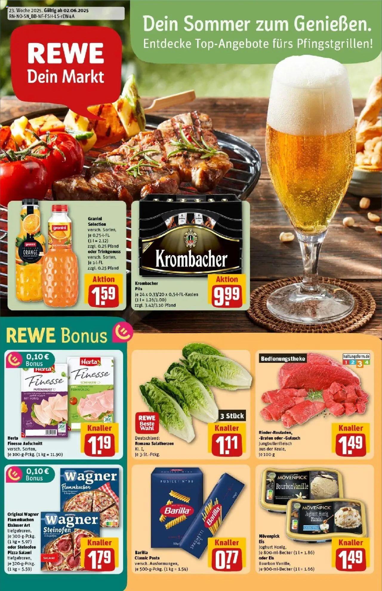 REWE Prospekt ab 01.06.2025 nächste Woche - Prospekt Sarstedt - Eis, Gulasch, Spaghetti, Salami, Barilla, Bourbon, Putenbrust, Herta finesse