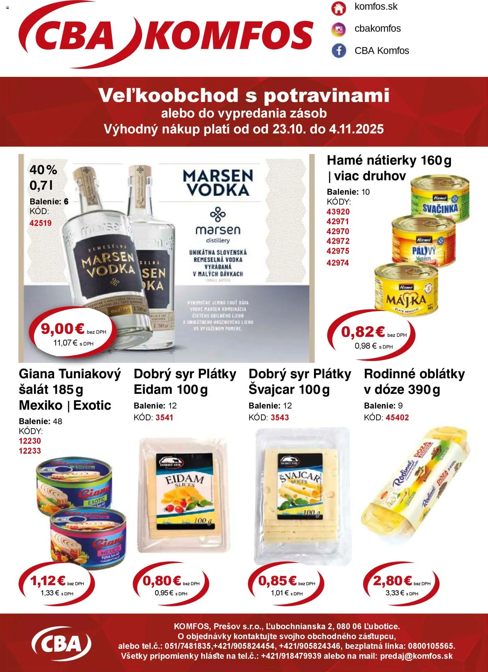 CBA Komfos Veľkoobchodná ponuka (23.10. - 04.11.2025) - Akčná ponuka