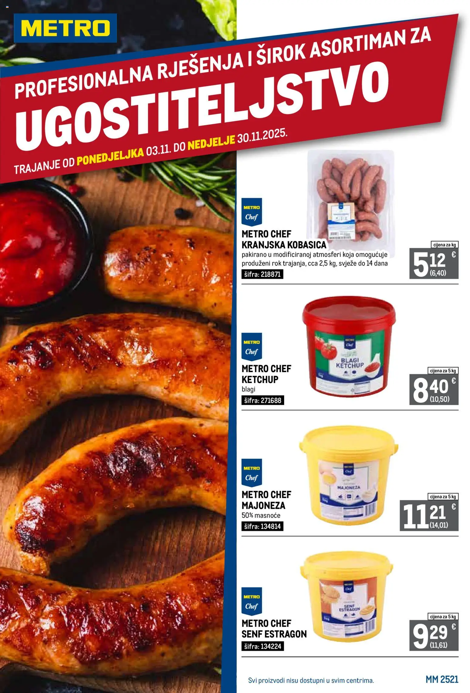 Pregled letka Profesionalna rješenja za ugostiteljstvo trgovine Metro vrijedi od 03.11.2025
