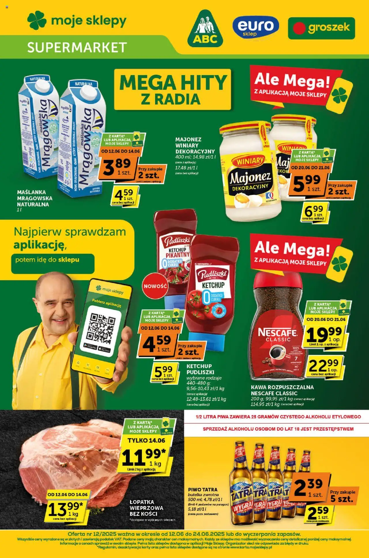 ABC Gazetka od 12.06.2025 - Nowa Gazetka - Numer strony 1 - Piwo, Majonez, Maślanka, Kawa rozpuszczalna, Łopatka wieprzowa, Nescafe, Ketchup, Majonez winiary