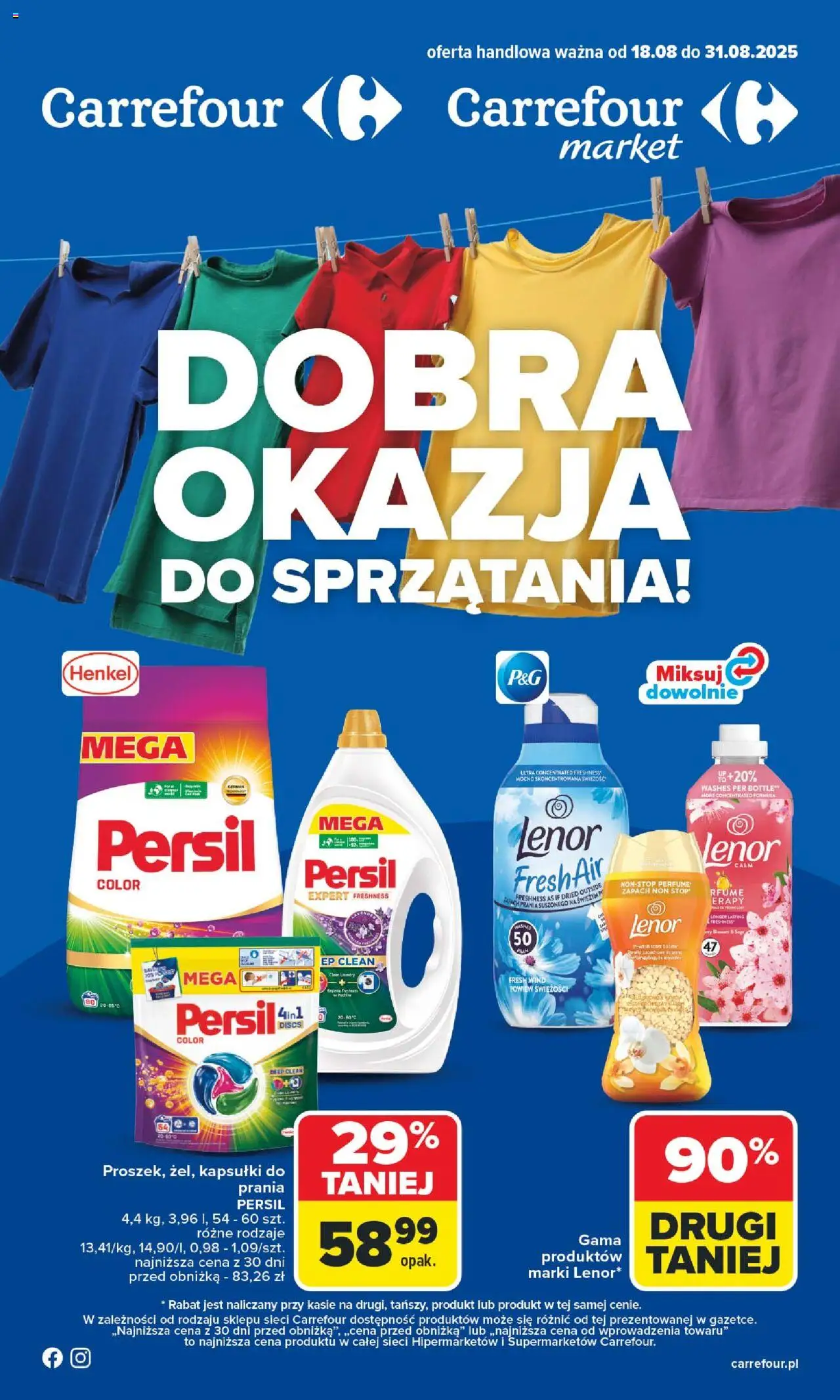 Carrefour Dobra okazja do sprzątania od 18.08.2025 - Nowa Gazetka - Numer strony 1 - Kapsułki do prania, Zapach, Persil, Kapsułki