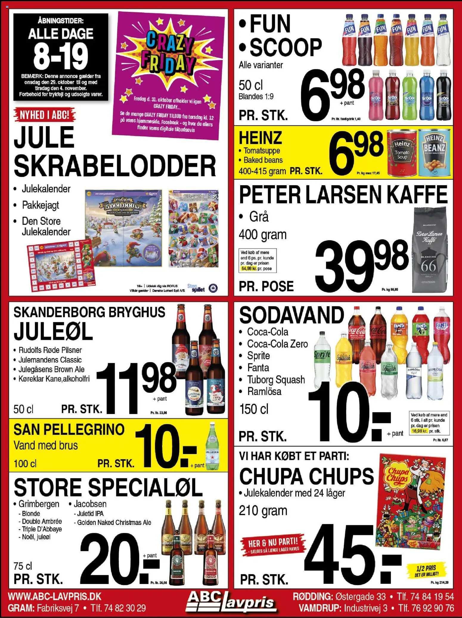 Eksempel på tilbudsavis Gram fra butik Abc Lavpris gyldig fra 29/10/2025 - Kaffe, Spil, Squash, Coca Cola, Chips, Sodavand, Cola, Fanta