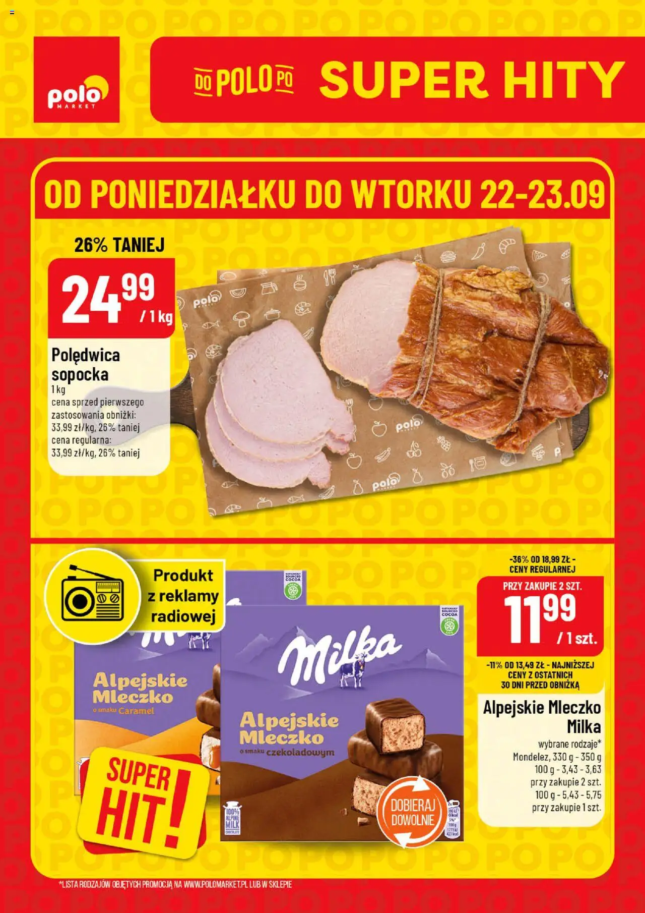 POLOmarket gazetka promocyjna (22.09.2025) - Nowa ulotka - Numer strony 1 - Promocja, Milka, Polędwica sopocka