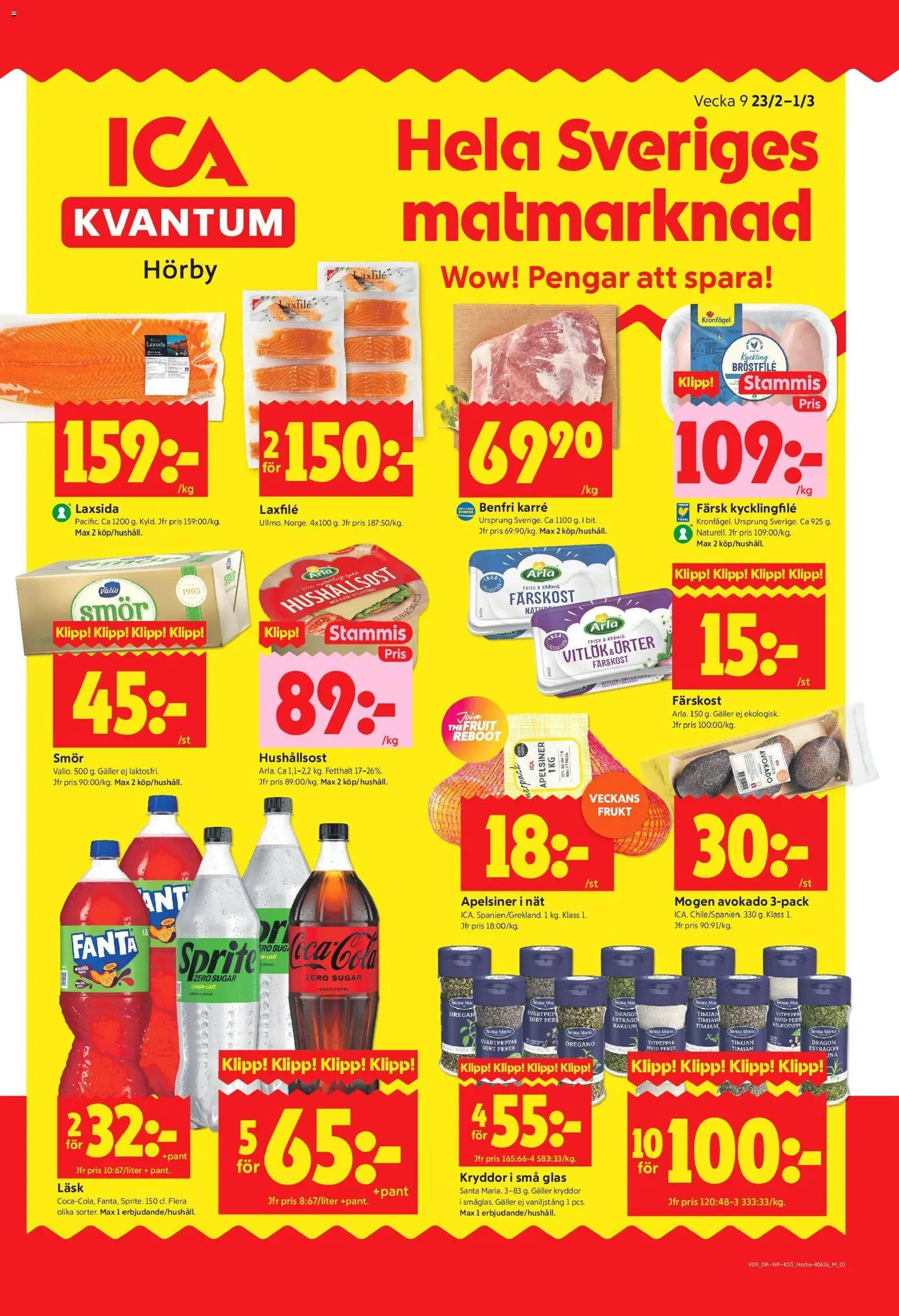 Förhandsgranska reklamblad Hörby från butik ICA Kvantum gäller från 23/02/2026 - Timjan, Avokado, Kycklingfile, Oregano, Galler, Vaniljstång, Vitpeppar, Apelsiner