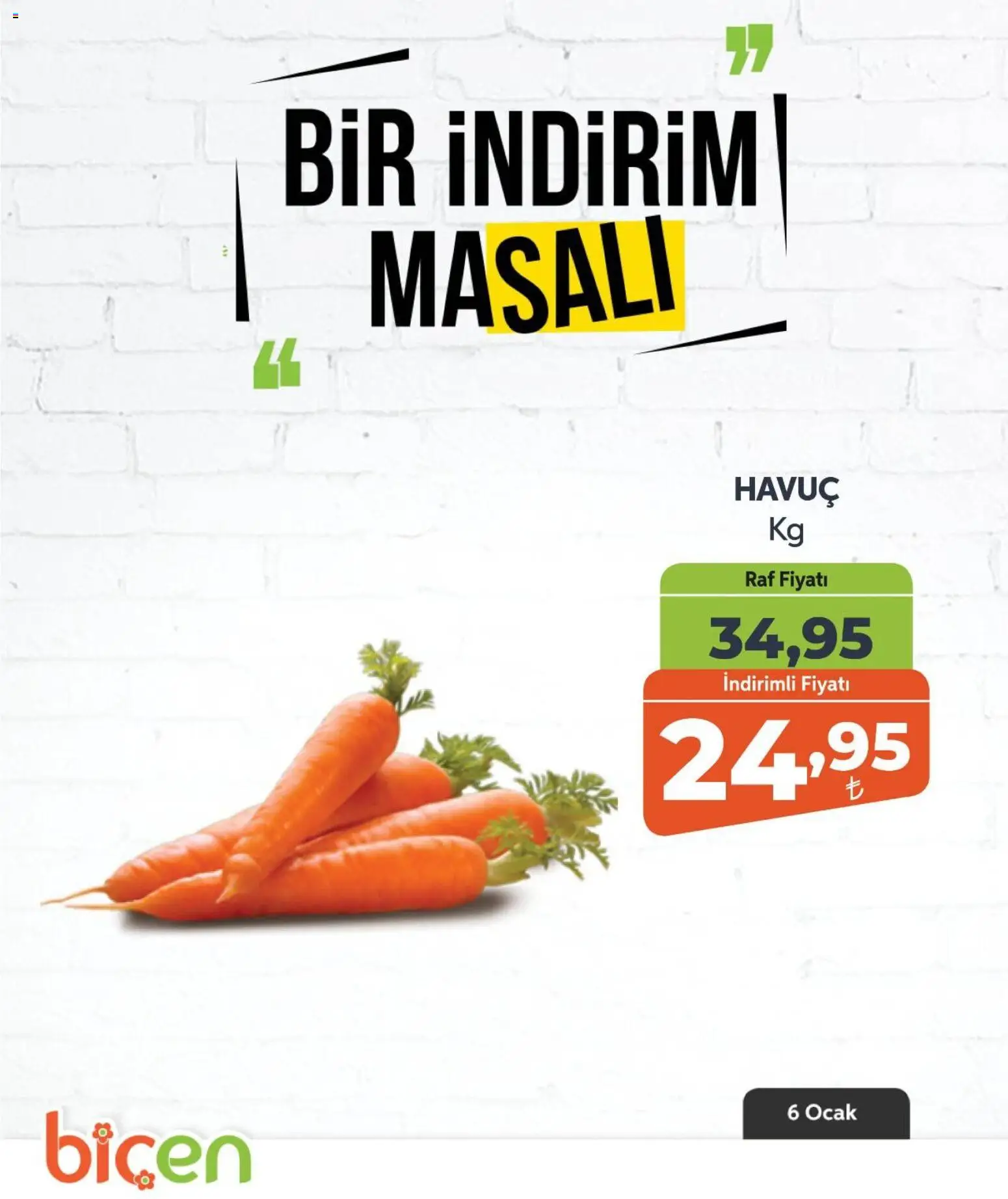 Biçen Market Bir İndirim MaSalı - sebze 06.01.2026 - Broşürünün önizlemesi - Raf, Ocak, Havuç