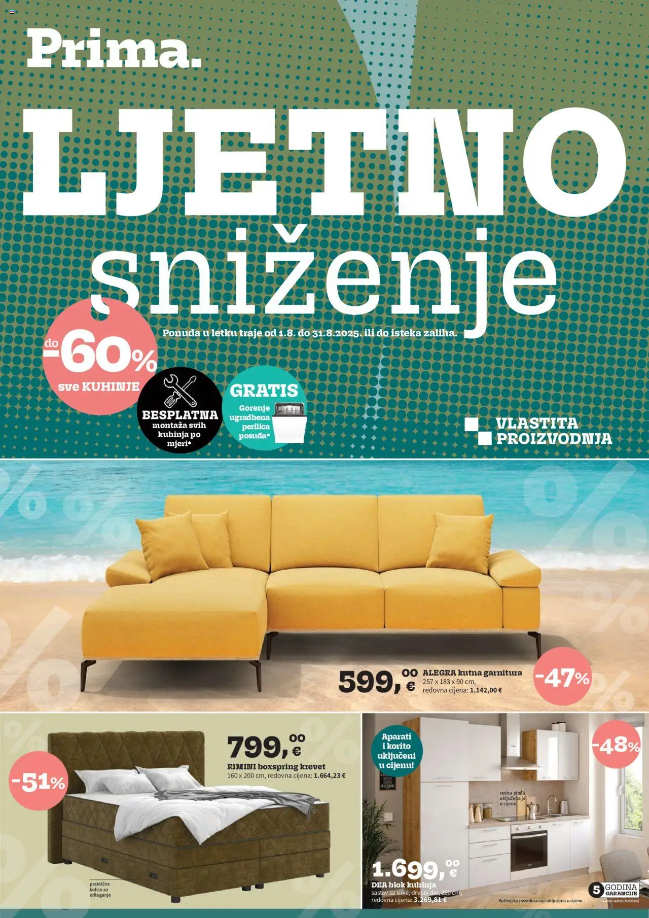 Prima aktualni Katalog vrijedi od 01.08.2025 - tjedna akcija broj stranice 1 - Kutna garnitura, Kuhinja, Krevet, Ladice