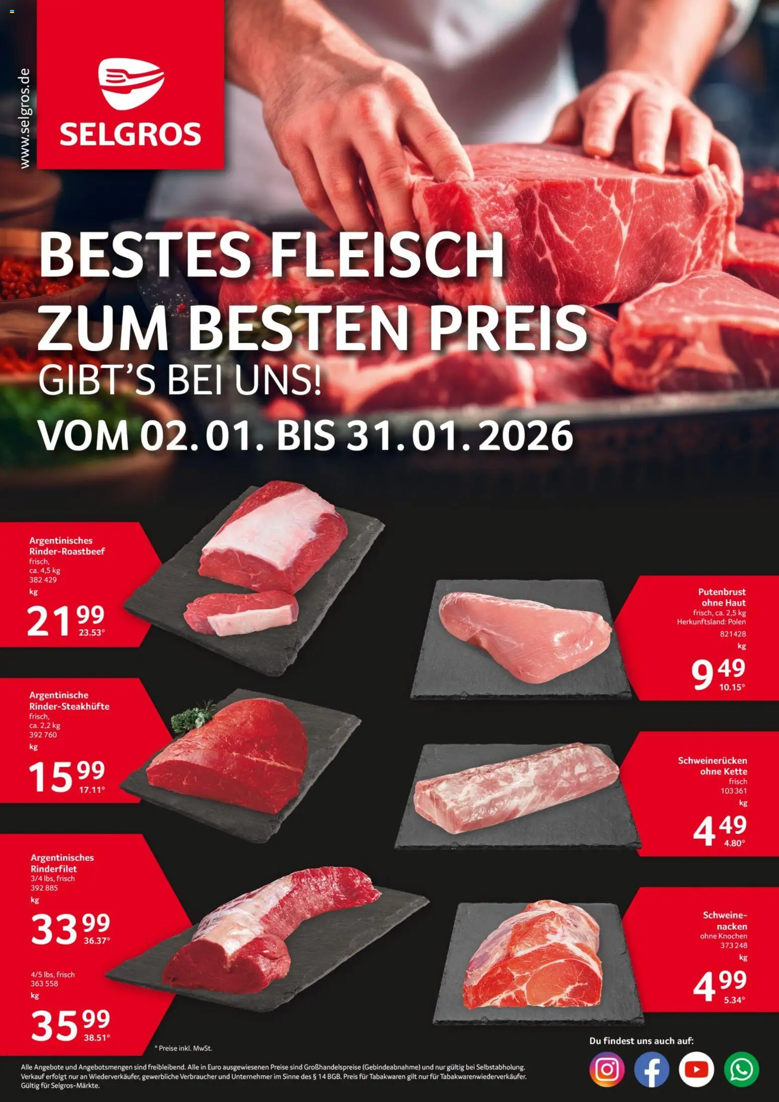 Vorschau von dem Prospekt des Geschäftes Selgros, gültig ab dem 02.01.2026 - Fleisch, Rinderfilet, Putenbrust, Schweinerucken