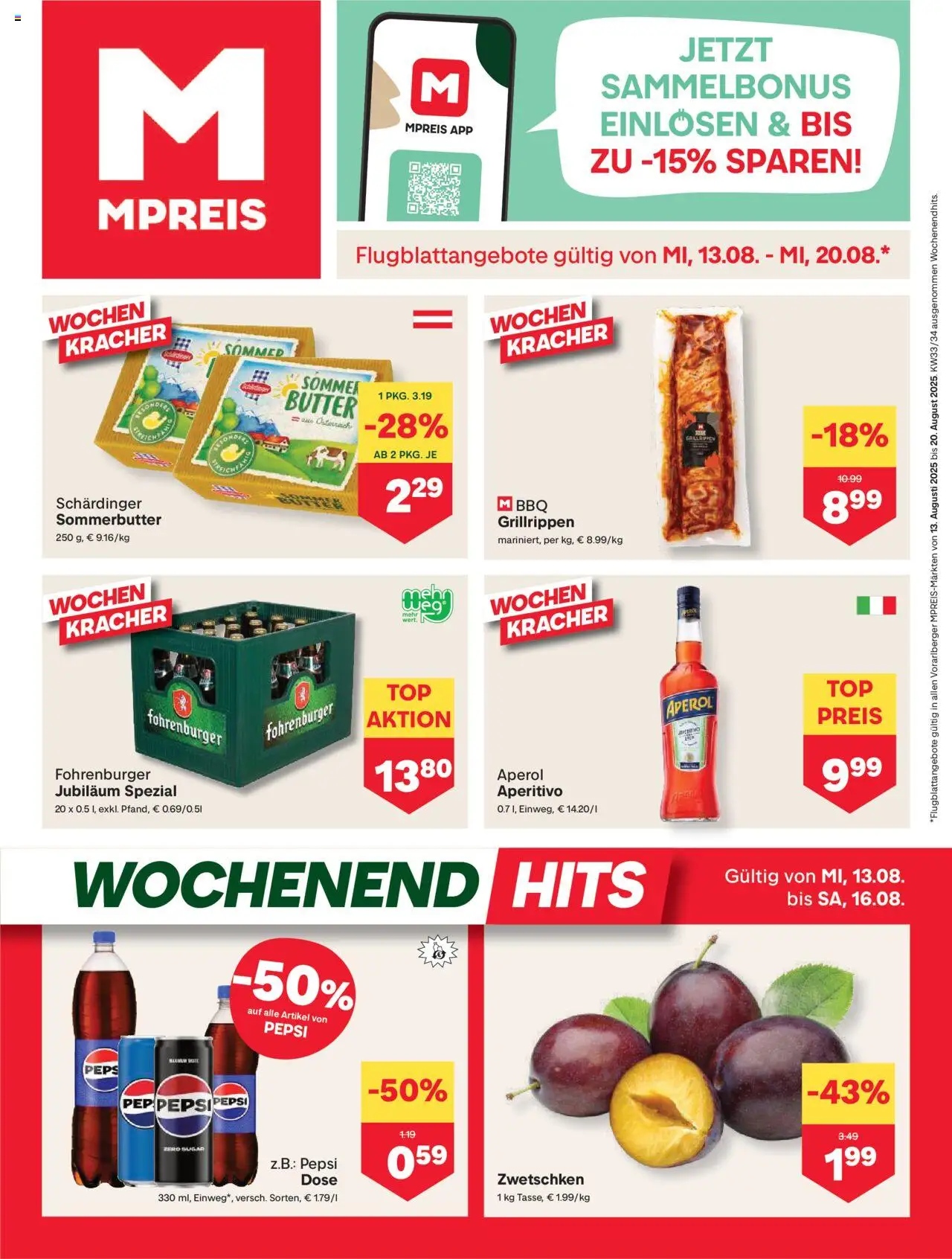  MPREIS Hohenems ab (13.08.2025 - 20.08.2025) - Seite 1 - Aperol, Butter, Pepsi