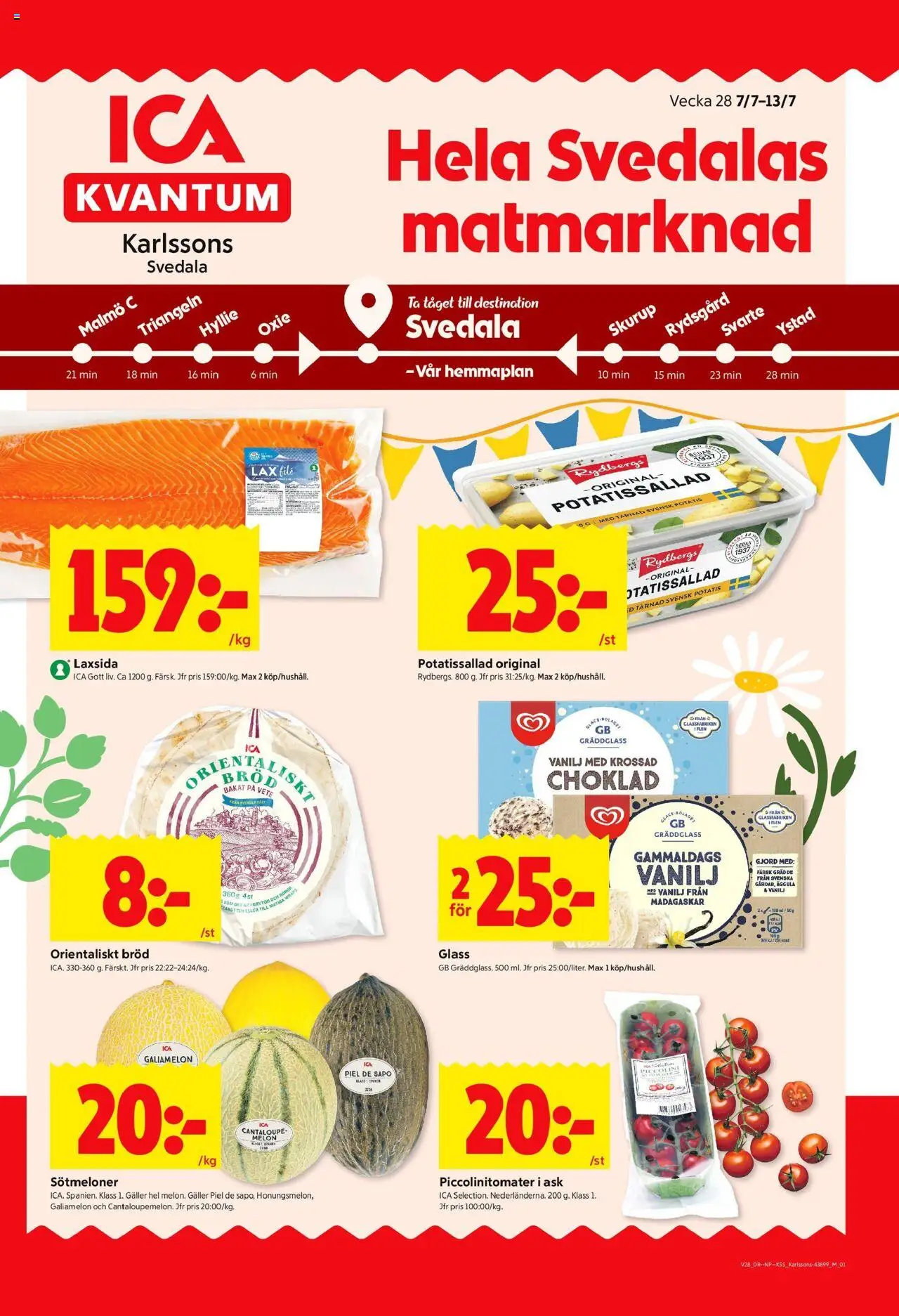 Svedala är giltig 07/07 2025 > Veckans Erbjudanden gäller från 07/07/2025 till 13/07/2025 sidnummer 1 - Vanilj, Galler, Lax, Bröd, Choklad, Potatis, Glass, Melon