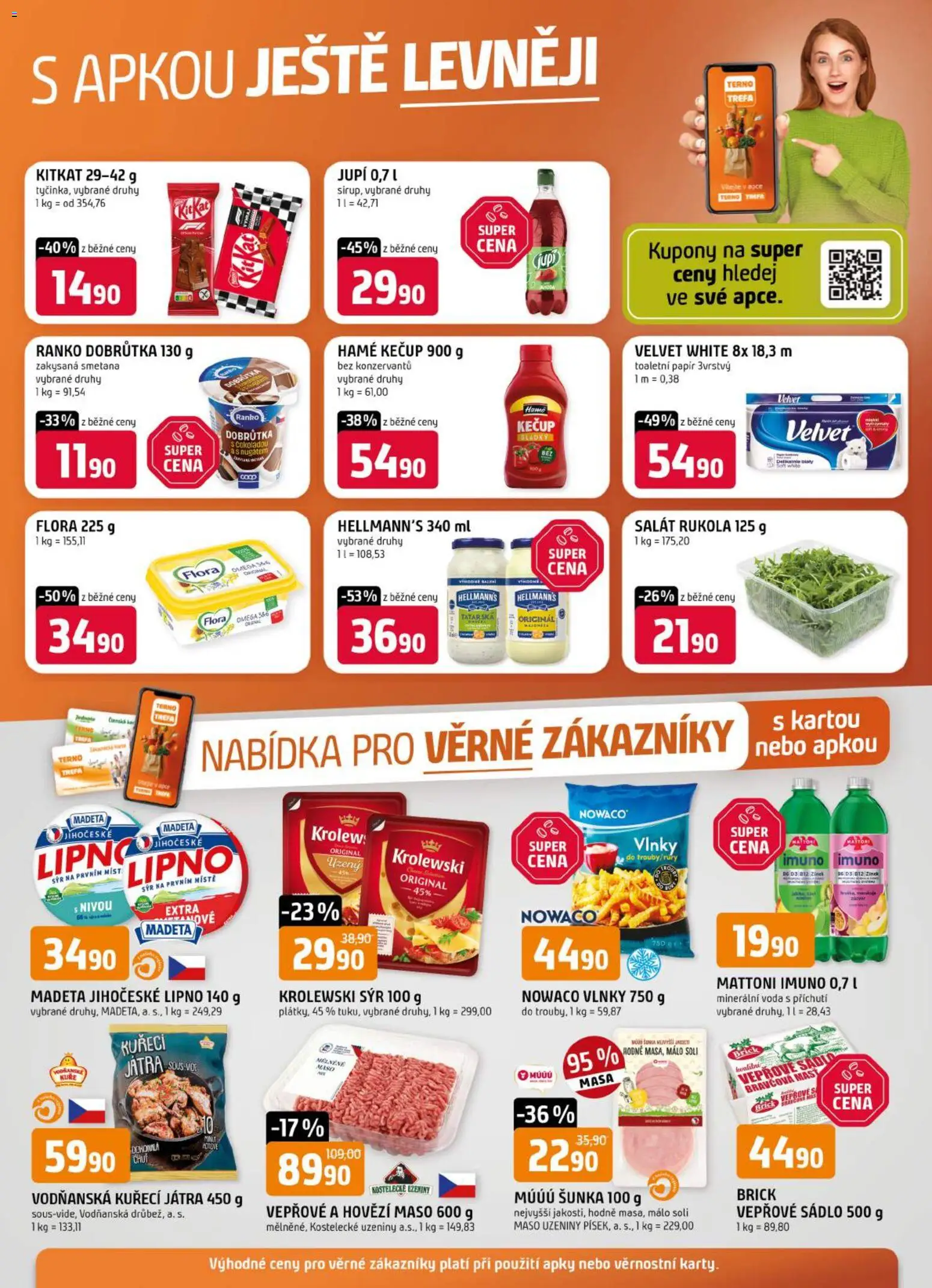 Náhled nabídky: Trefa Trefa leták - Nabídka pro věrné zákazníky platný od 29.04.2026 - Flora, Sous vide, Omega, Smetana, Kuře, Játra, Hovězí, Minerální voda