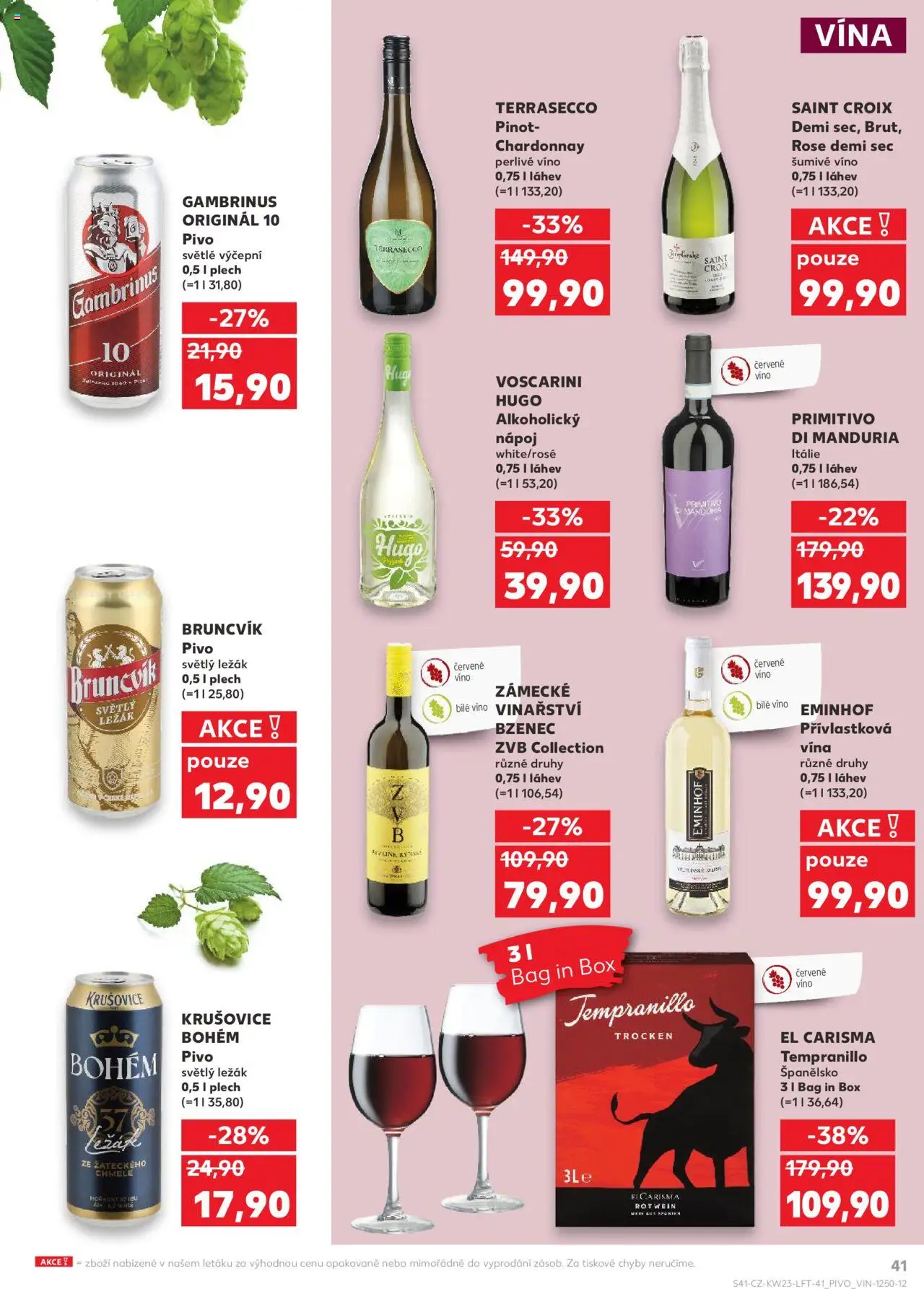  KAUFLAND Leták (04.06.2025) příští týden - strana 41 - Pivo, Víno, Box, Gambrinus, Plech, Primitivo Di Manduria, Červené víno, Krušovice Bohém