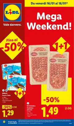 Anteprima dell'opuscolo Volantino Mega Weekend dal negozio Lidl valido da 16/01/2026