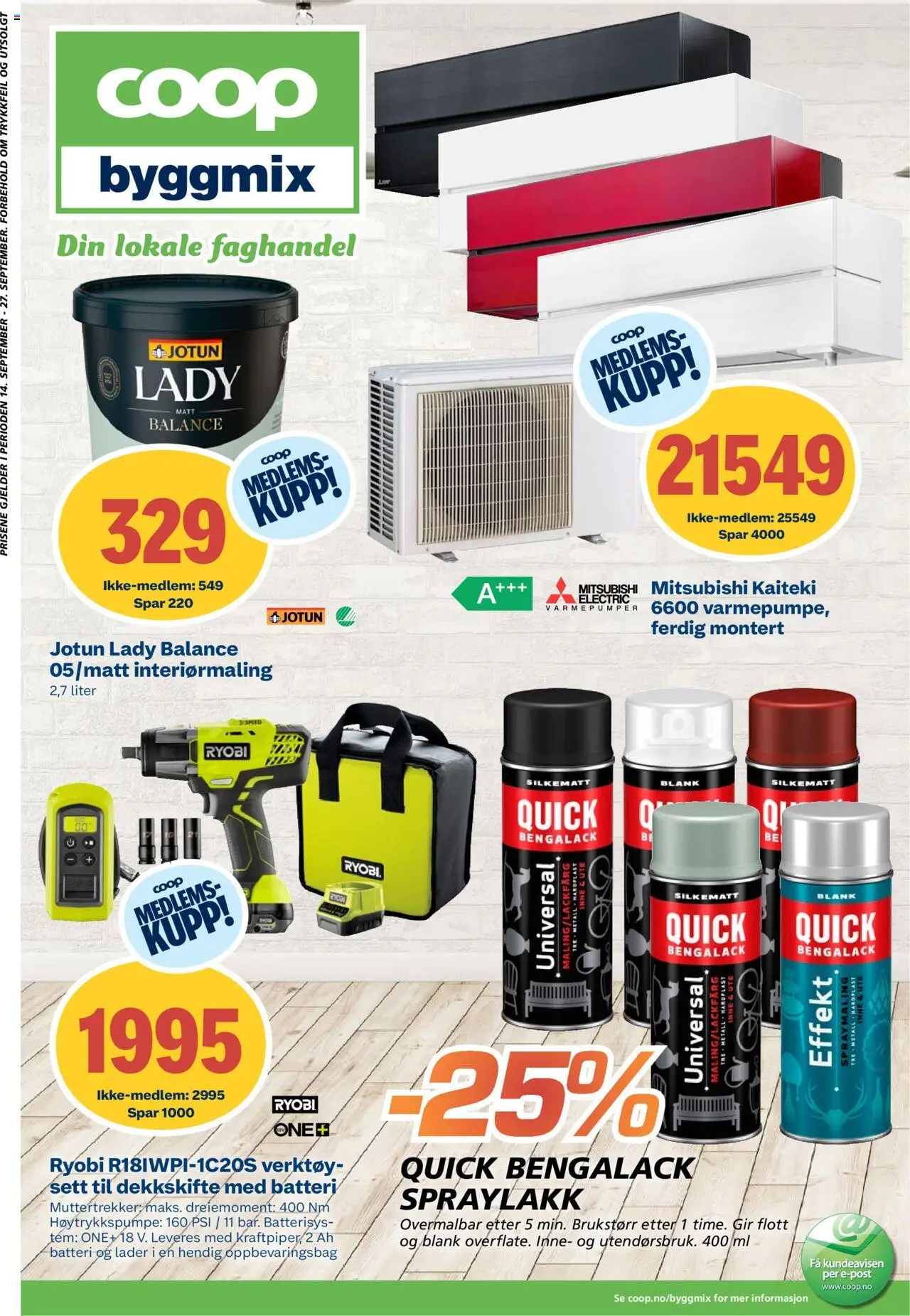 Forhåndsvis Kundeavis fra butikk Coop Byggmix gyldig fra 15/09/2025 - Verktøy, Ryobi, 1, Batteri