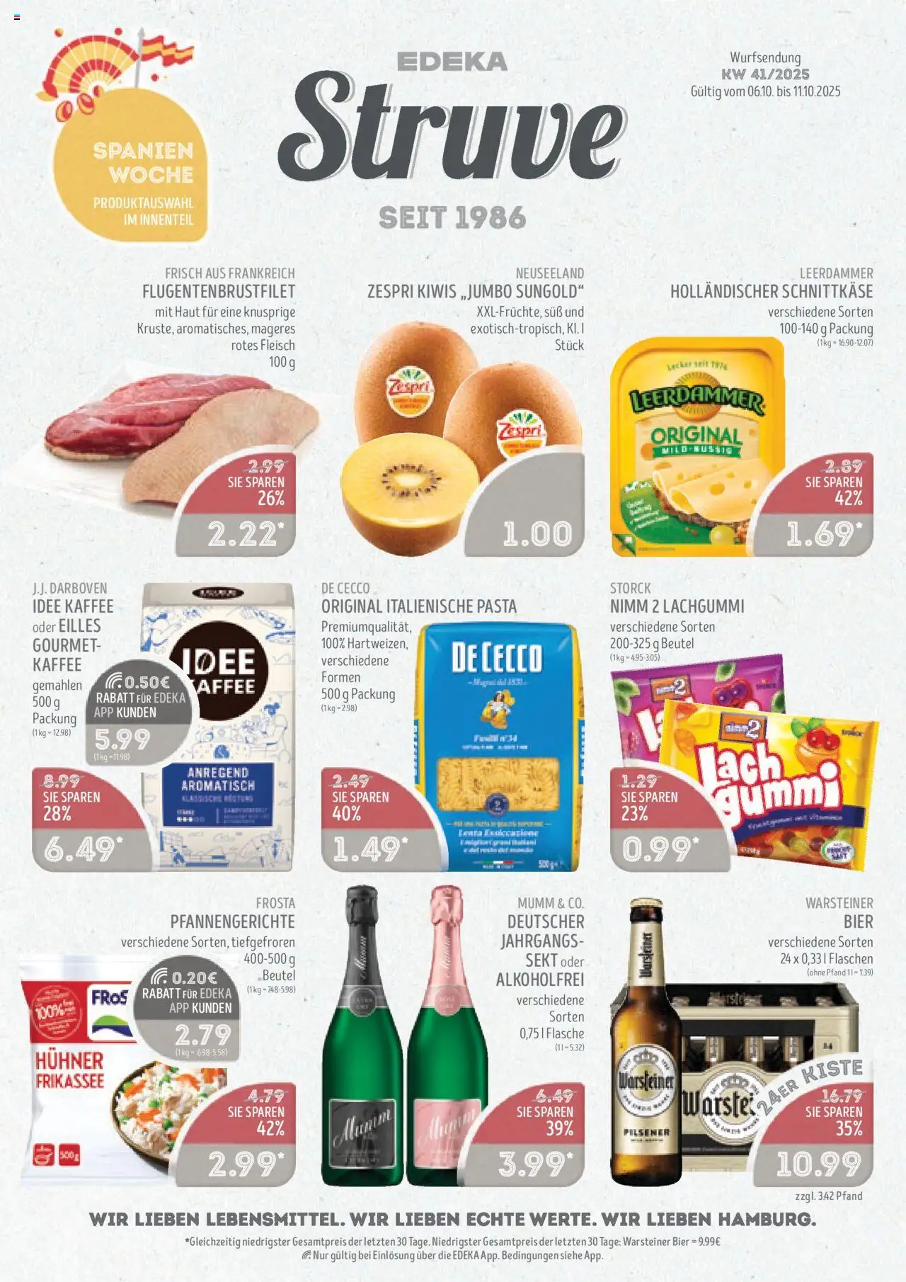 Edeka Struve Prospekt (vom 06.10.2025 - 11.10.2025) - Kaffee, Pasta, Warsteiner, Fleisch, Frosta, Sekt, Leerdammer, Idee kaffee