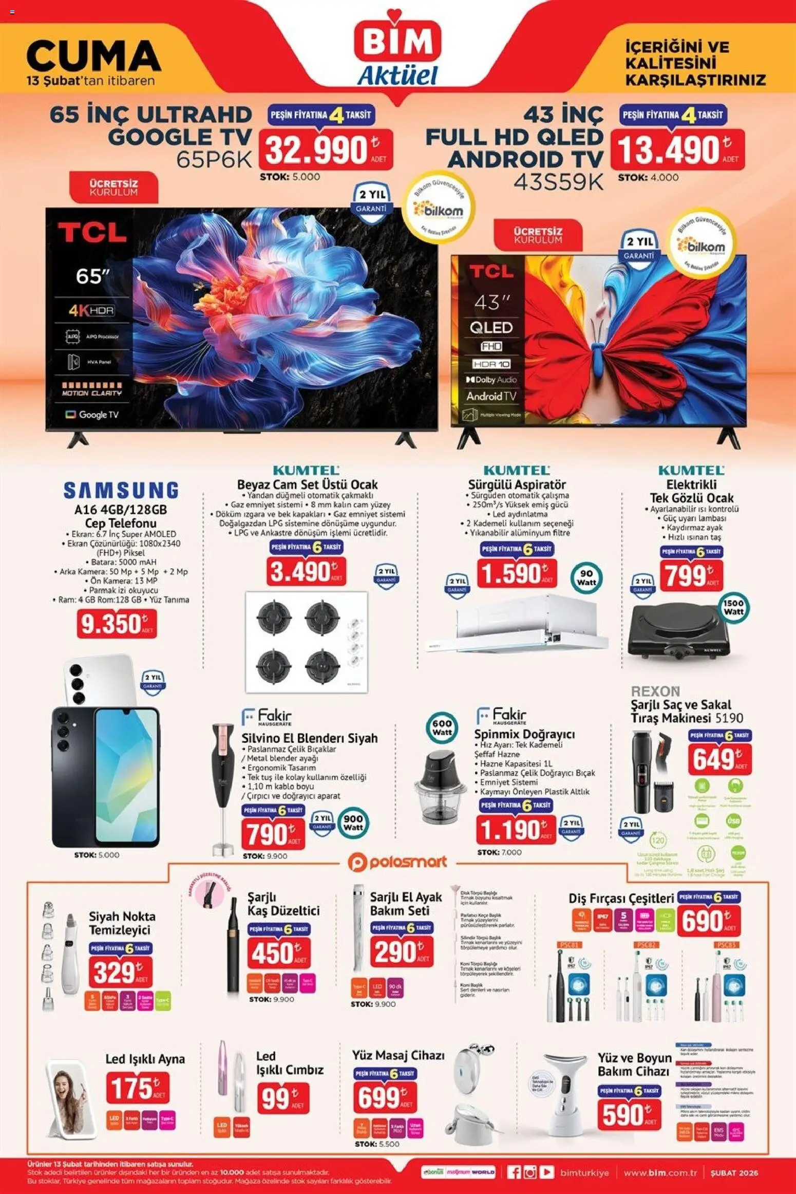 BİM Katalog Cuma 13.02.2026 - Broşürünün önizlemesi - Blender, Tıraş makinesi, Kamera, Ayna, Ocak, Diş fırçası, Çırpıcı, Izgara