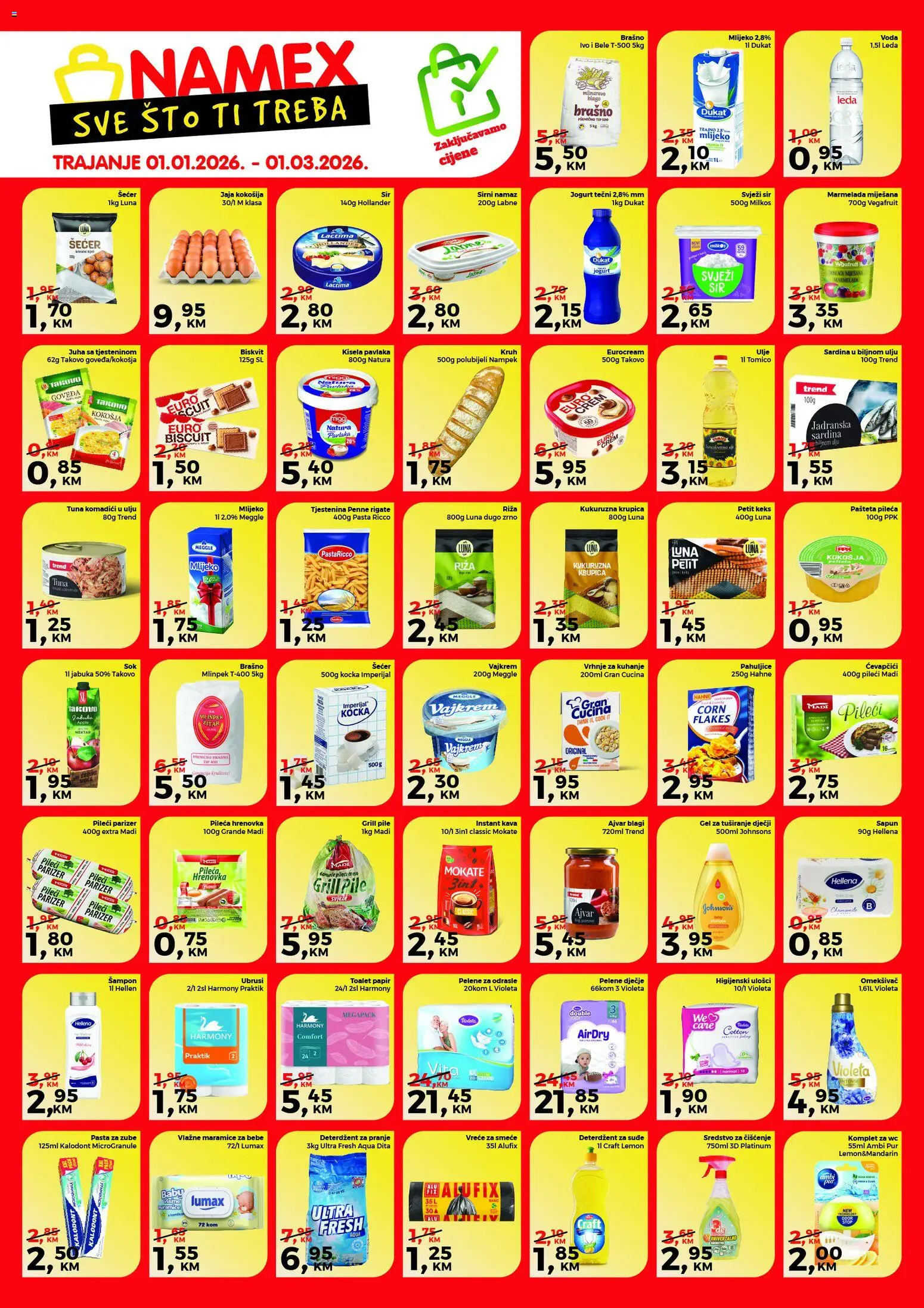 Pregled letka Zaključavamo cijene trgovine Namex vrijedi od 01.01.2026.