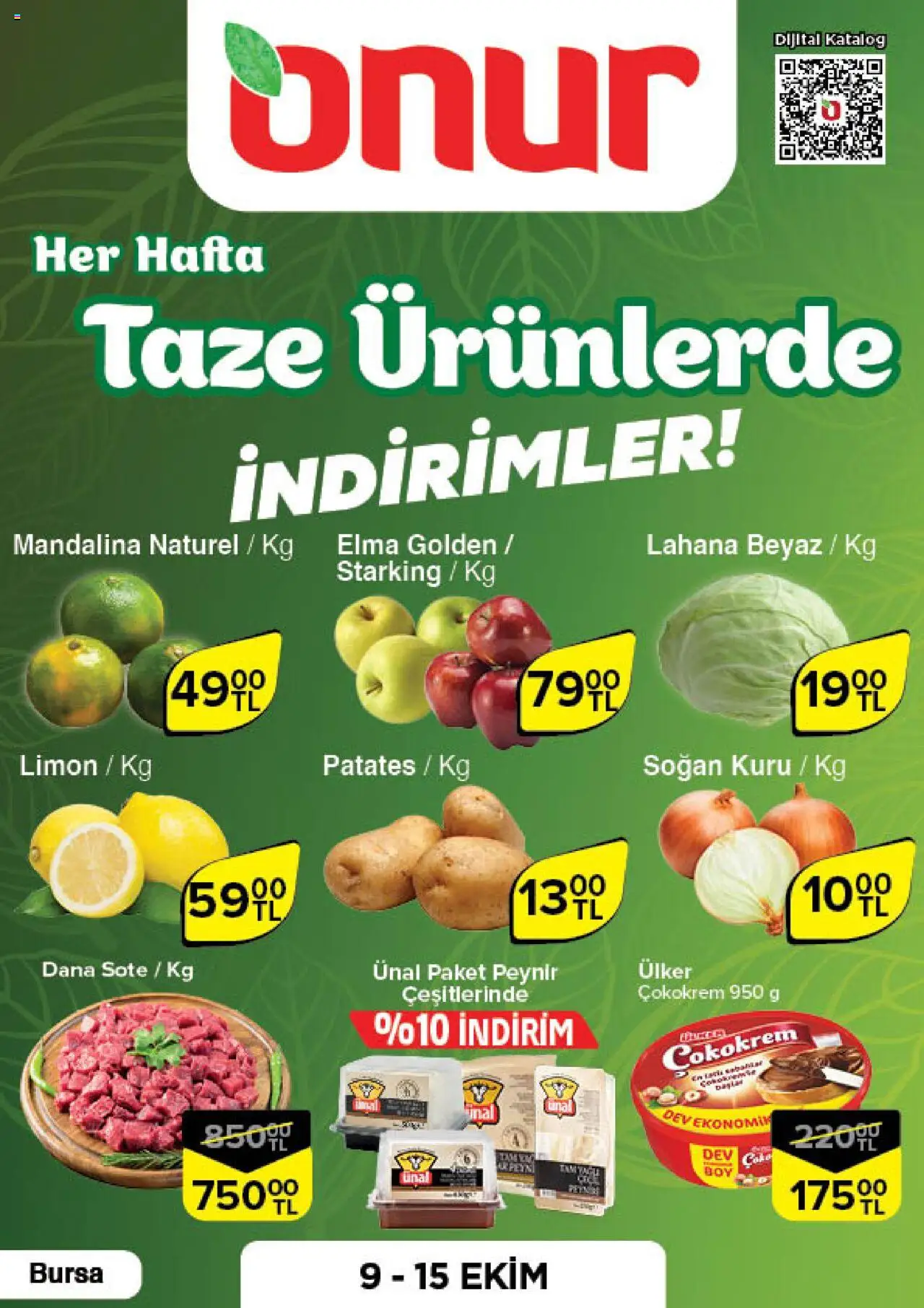 ONUR MARKET Taze Ürünlerde İndirimler - Bursa (09 Ekim 2025) - Indirim, Broşür - Sayfa numarası 1