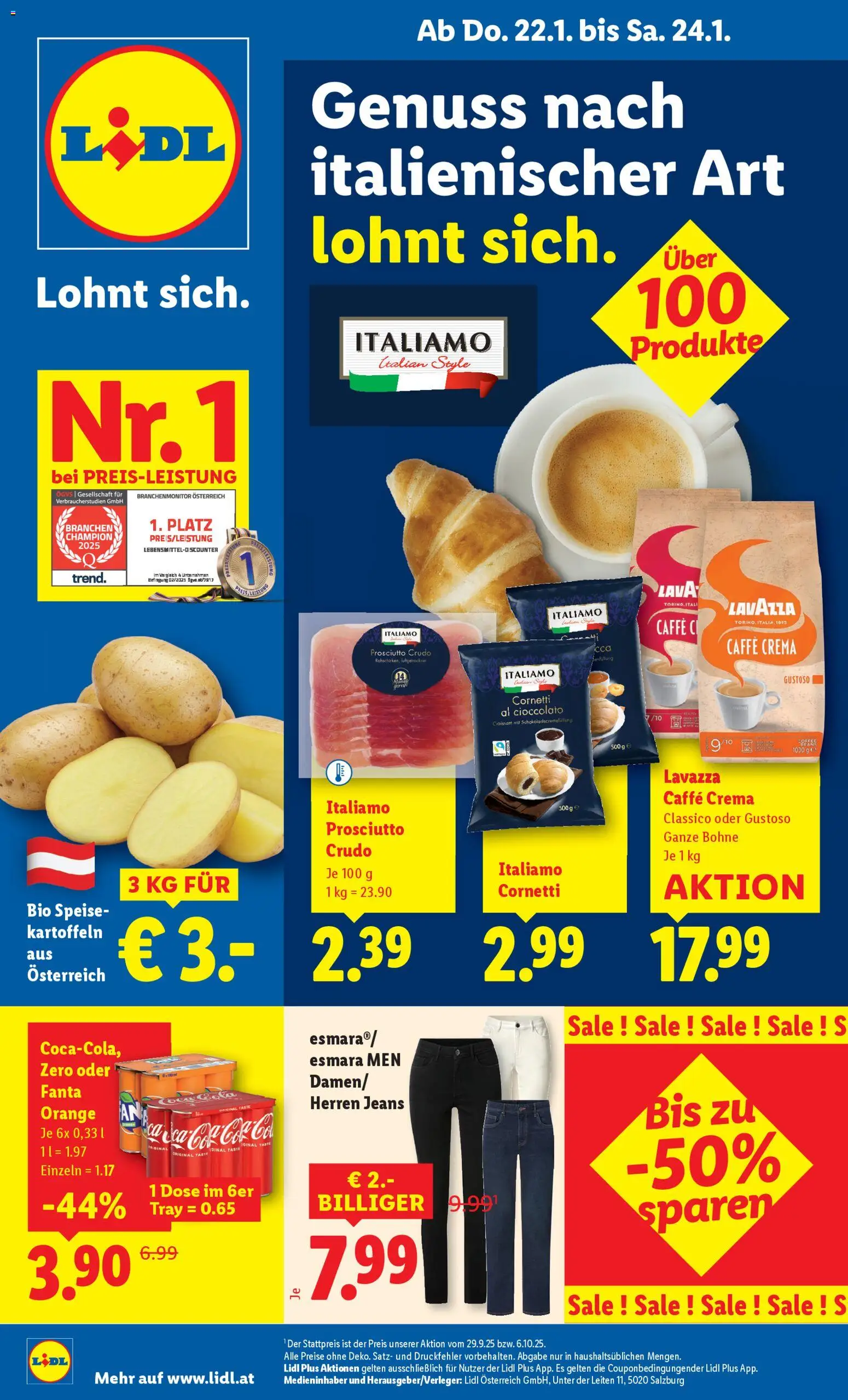 Vorschau der Angebote: Lidl Prospekt aktuell gültig ab 22.01.2026 - Jeans, Gin, Fanta, Kartoffeln, Bohne
