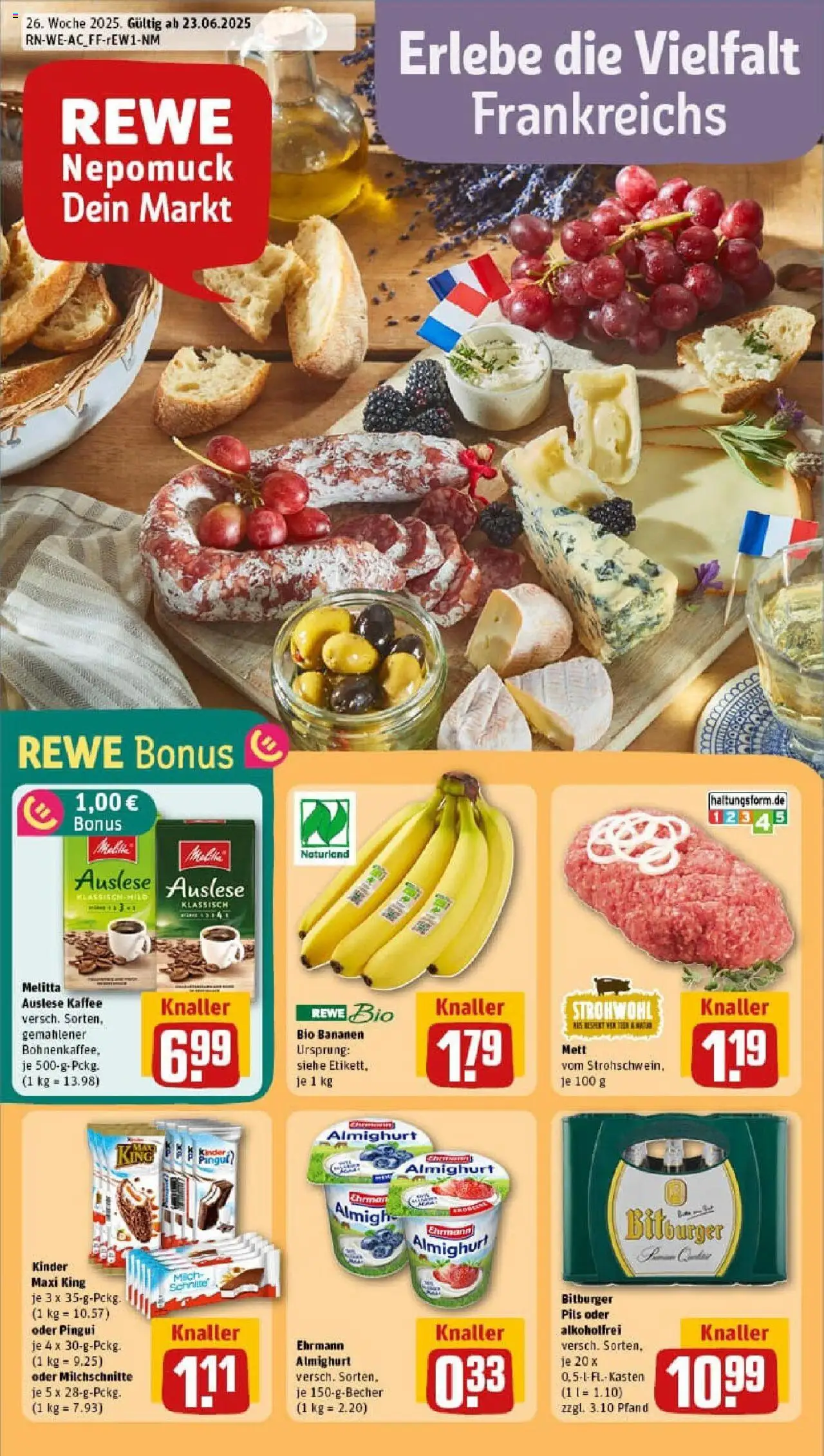 REWE Prospekt ab 22.06.2025 nächste Woche - Prospekt Aachen / Walheim - Kaffee, Bananen, Bitburger, Melitta, Pils, Ehrmann almighurt