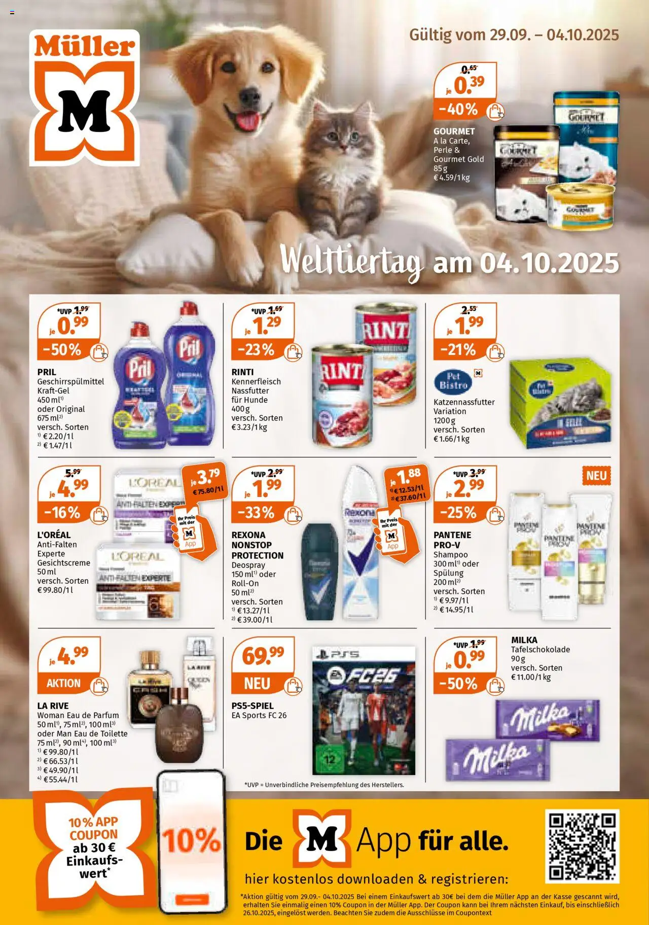 Müller Prospekt (vom 29.09.2025 - 04.10.2025) - Video, Parfüm, Deodorant, Eau de Toilette, Eau de Parfum, Spülung, Pril, Deospray