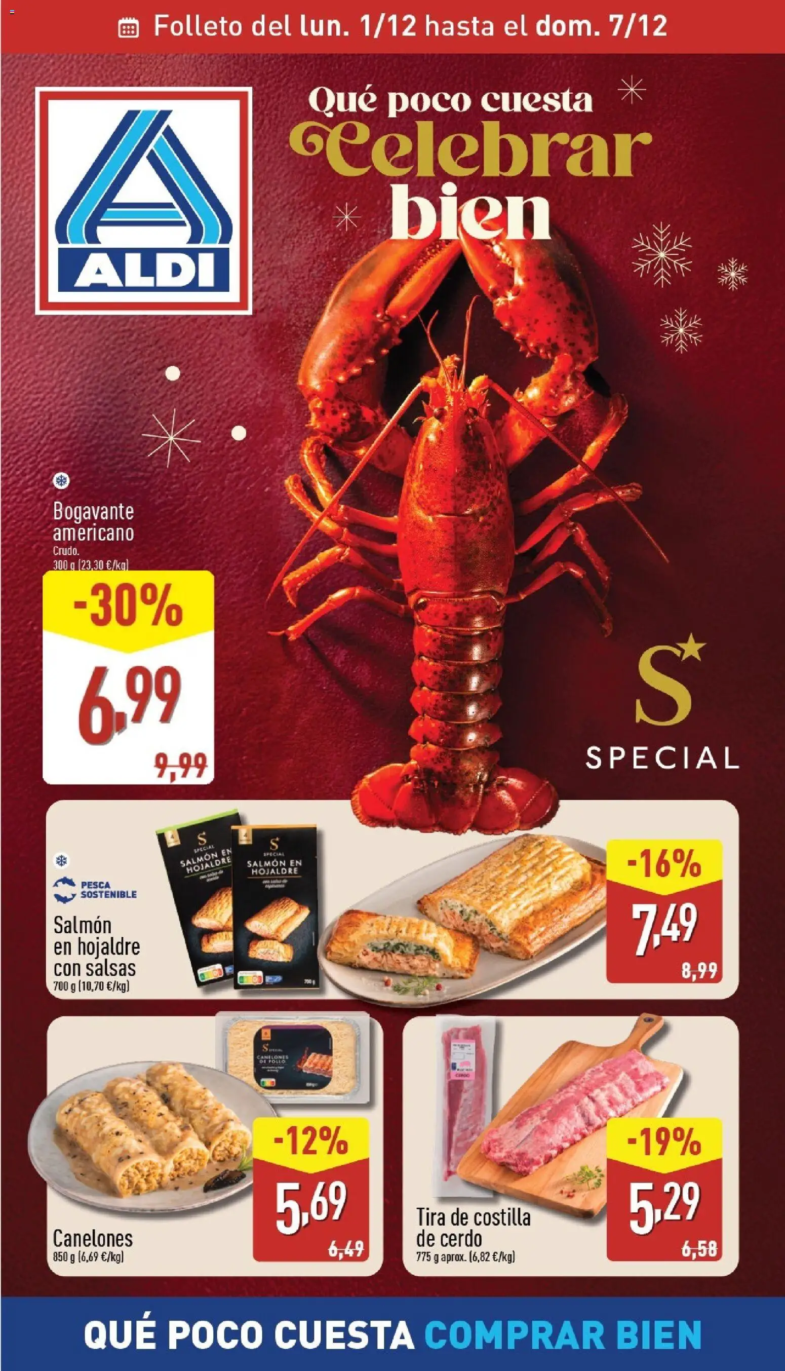 Vista previa del folleto de la tienda Aldi válido desde el 01/12/2025 - Salsas, Cerdo, Canelones, Costilla de cerdo, Salmón