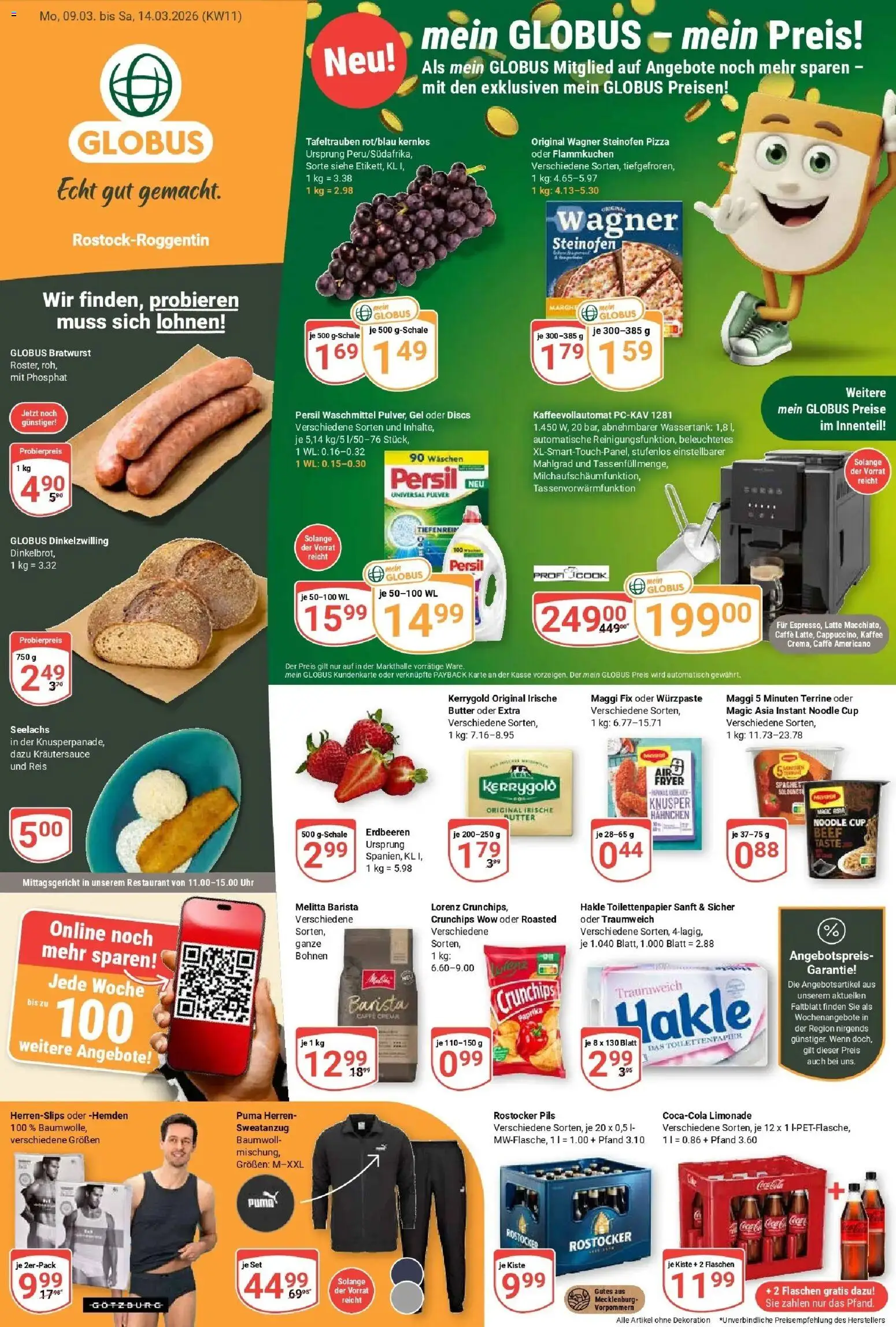 Vorschau von dem Prospekt des Geschäftes Globus, gültig ab dem 09.03.2026 - Pizza, Butter, Erdbeeren, Toilettenpapier, Paprika, Persil, Limonade, Maggi fix