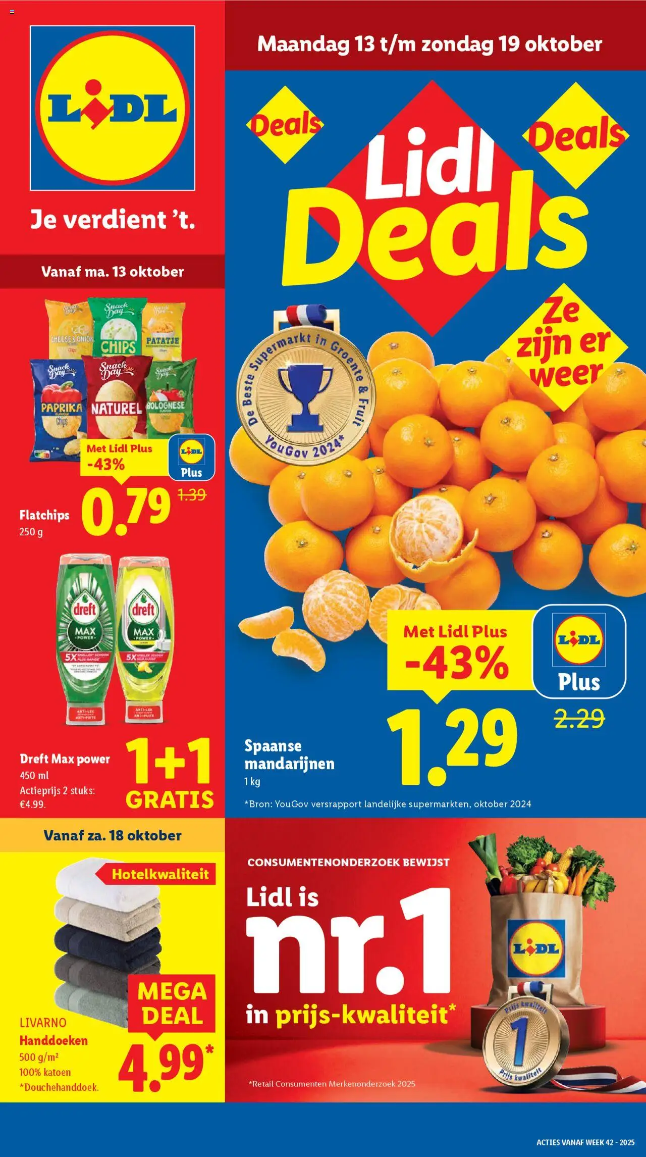 Voorbeeld van Folder week 42 van winkel Lidl geldig vanaf 13-10-2025 - Chips, Paprika, Fruit, Handdoeken, Mandarijnen