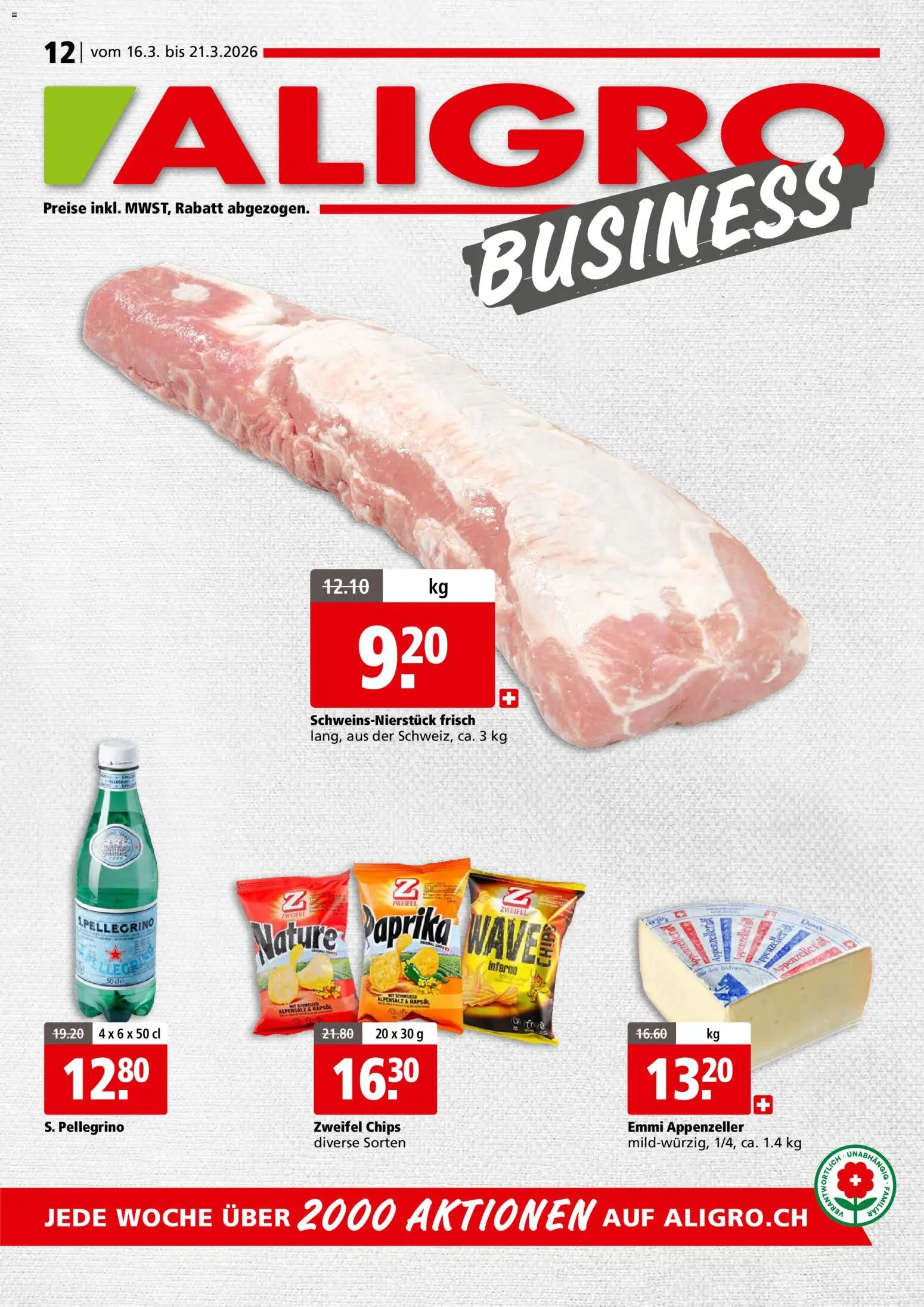 Vorschau des Merkblatts Aligro aktionen Business Schlieren, Gossau SG, Frauenfeld, Rapperswil-Jona, Sargans, Bern vom Shop Aligro gültig von 16.03.2026 bis 21.03.2026