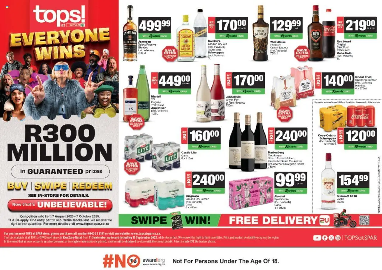 Tops at Spar Everyone Wins Specials from 11/09 - 13/09/2025 > Promotions