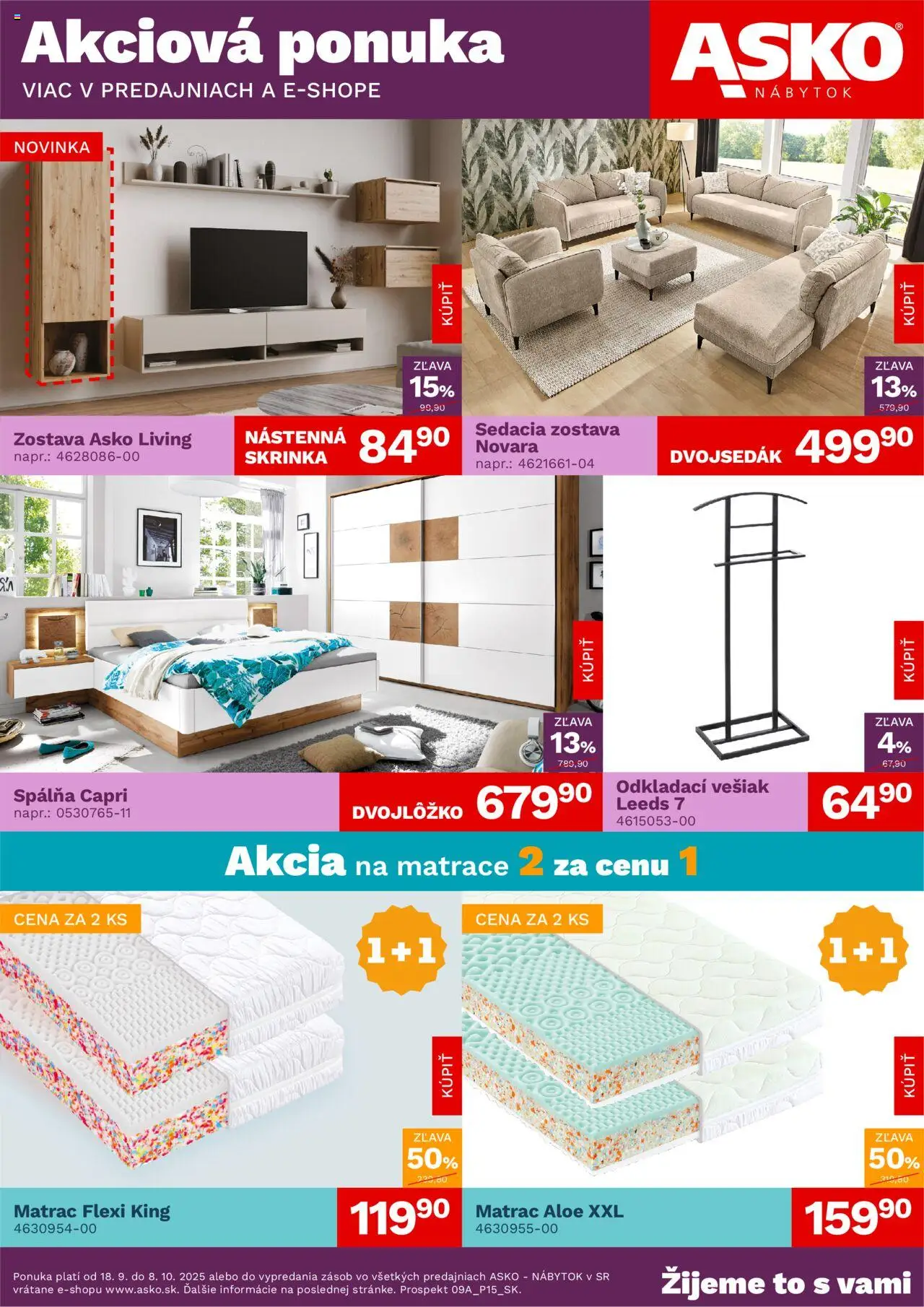 Náhľad ASKO nábytok letáku platného od 18.09.2025 - Nábytok, Matrace, Matrac, Skrinka, Vešiak