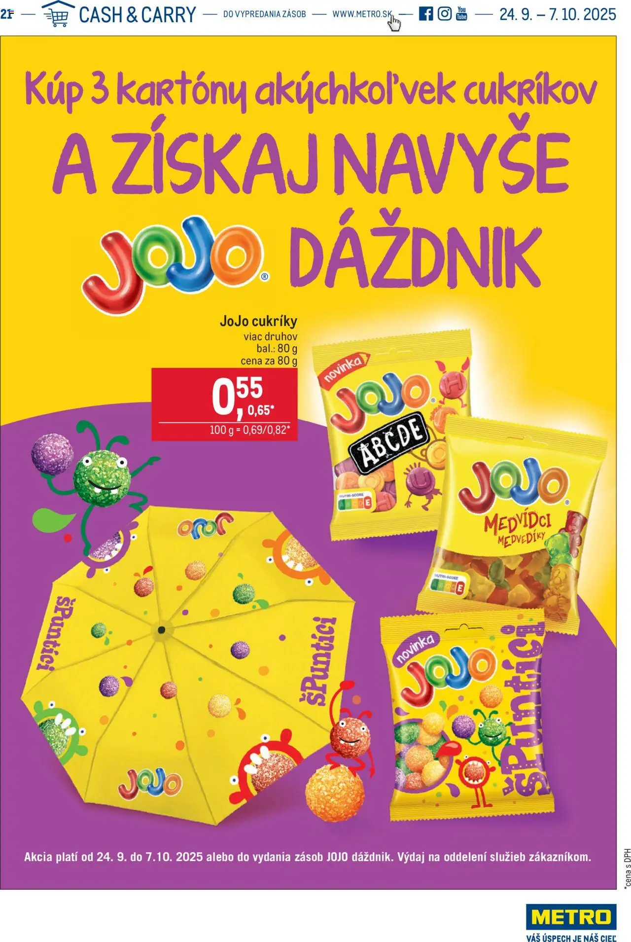 Metro Kúp 3 kartóny cukríkov a získaj JOJO dáždnik (24.09. - 07.10.2025) - Akčná ponuka