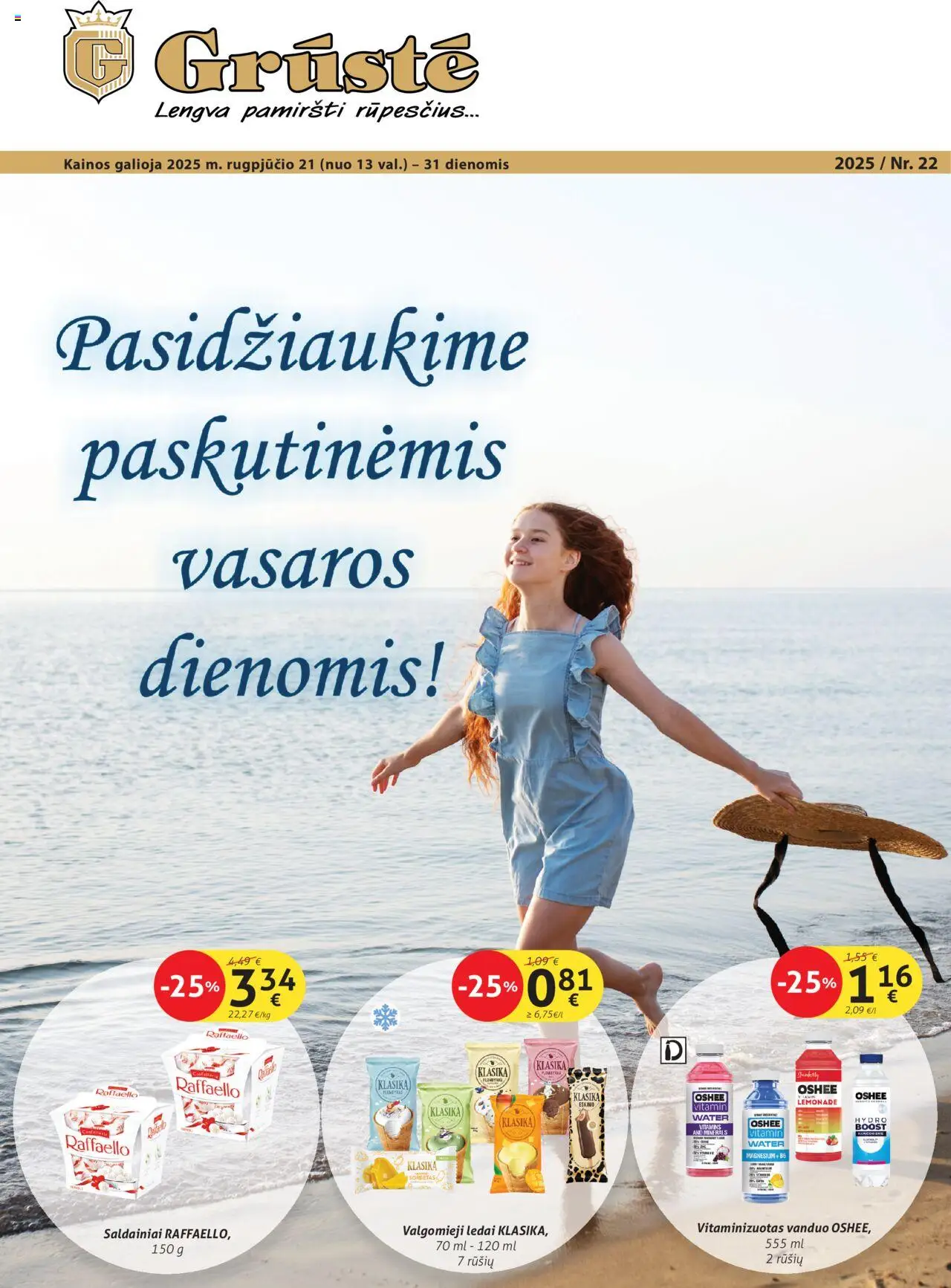GRUSTE leidinys galioja nuo 2025.08.21 – puslapio numeris 1 - Vanduo, Ledai, Saldainiai, Valgomieji ledai