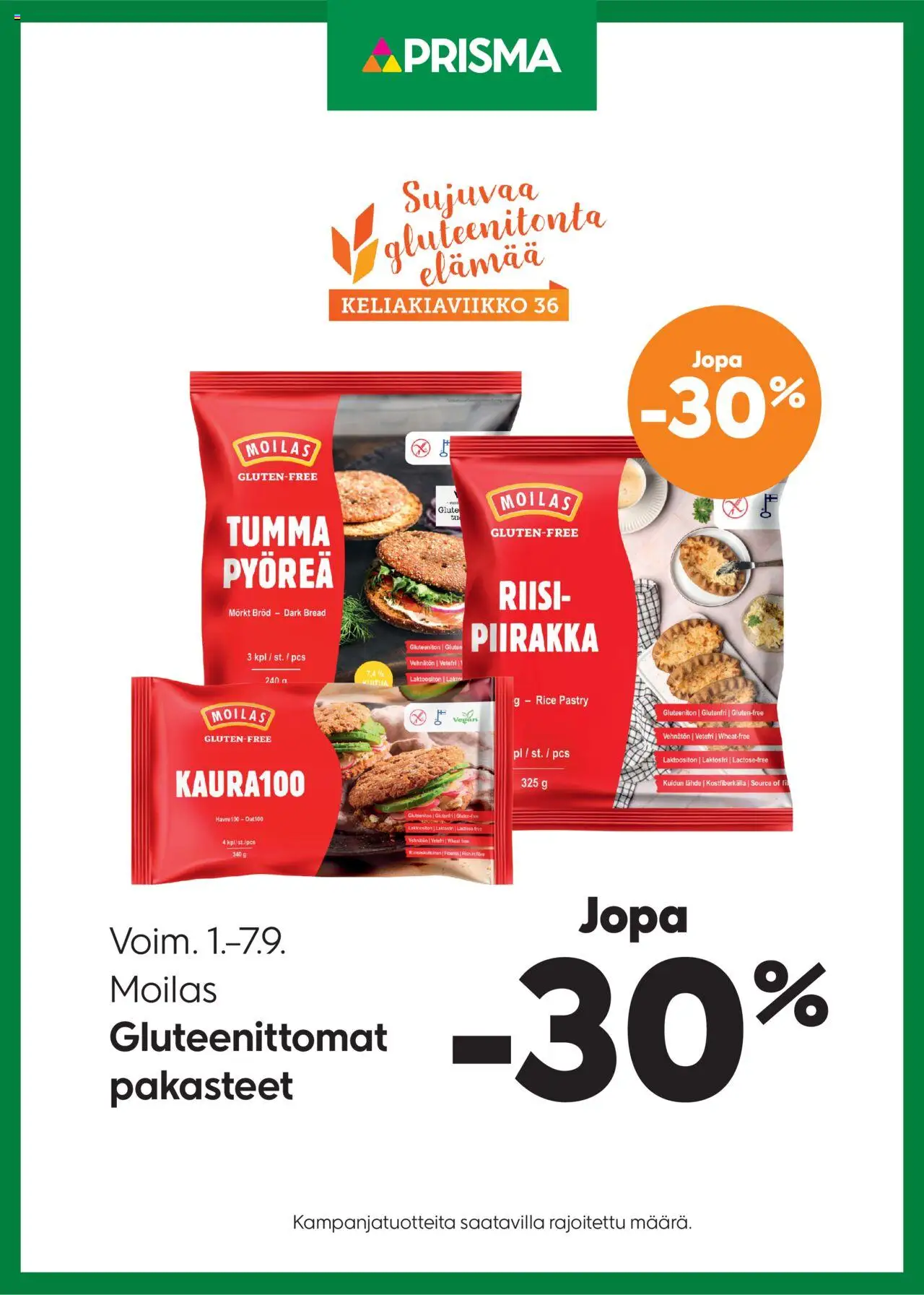 Prisma-kaupan Tarjoukset Moilas gluteenittomat pakasteet voimassa 01/09/2025 - Sivulla 1