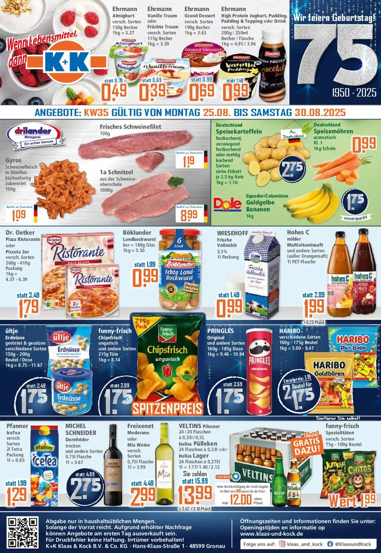 Klaas & Kock Prospekt (vom 25.08.2025 - 30.08.2025) - Schnitzel, Gyros, Bananen, Ristorante, Bockwurst, Vanille, Freixenet, Helles pulleken