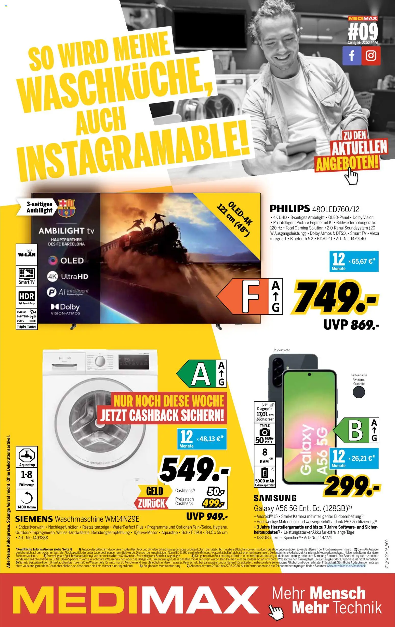 Vorschau von dem Prospekt des Geschäftes Medimax, gültig ab dem 20.02.2026 - Samsung, Waschmaschine, TV, Philips, Siemens, Wasser, Smart TV, Alkohol