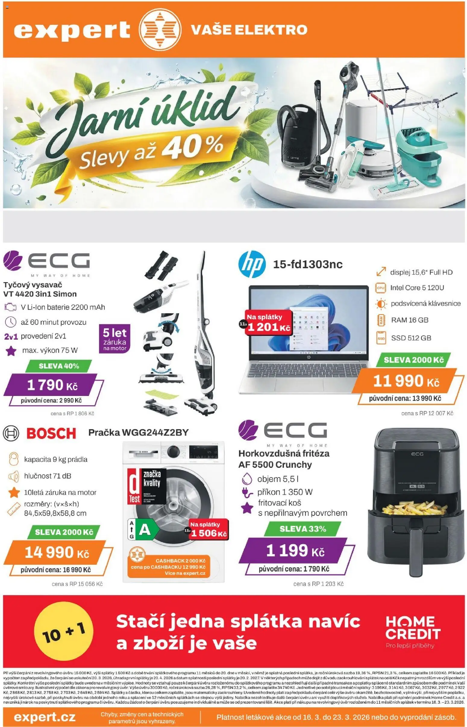 Náhled nabídky: Expert elektro Expert elektro leták platný od 16.03.2026 - Pračka, Vysavač, Test, Klávesnice, Horkovzdušná fritéza, Baterie, Koš, Fritéza