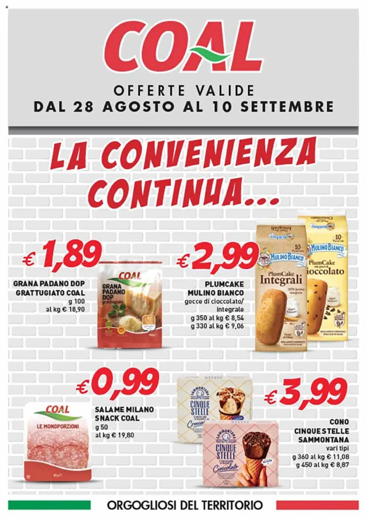 Volantino Coal valido da 28/08/2025 numero di pagina 1 - Cioccolato, Plumcake, Salame, Grana Padano
