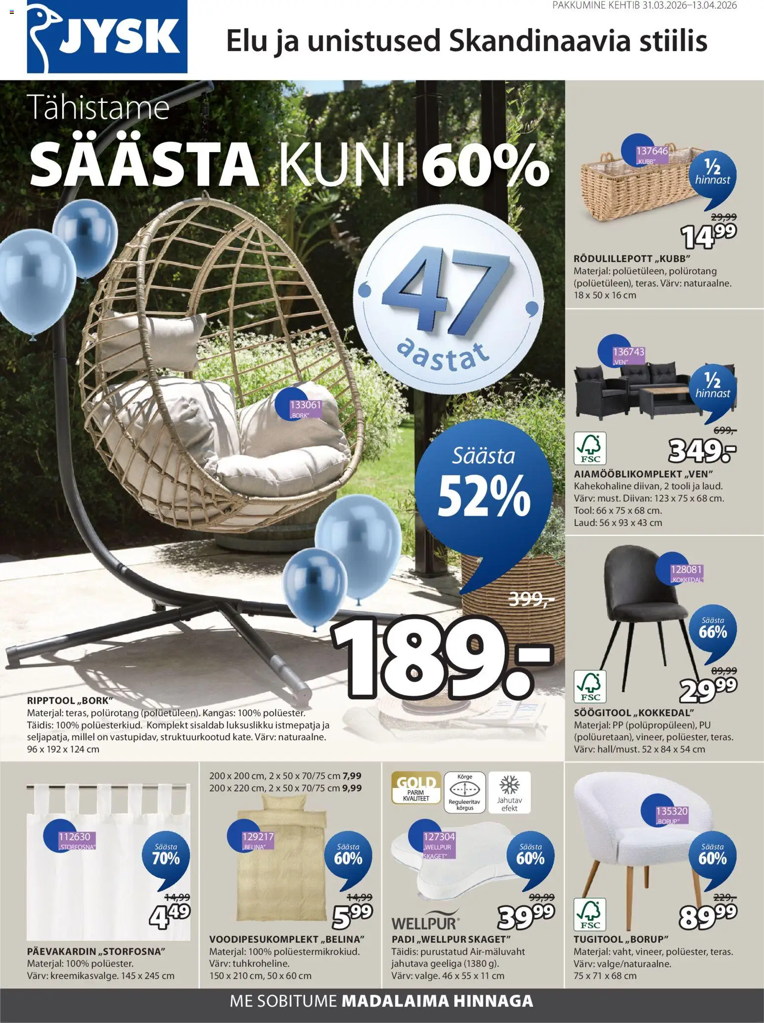 JYSK kliendilehe eelvaade alates 31.03.2026