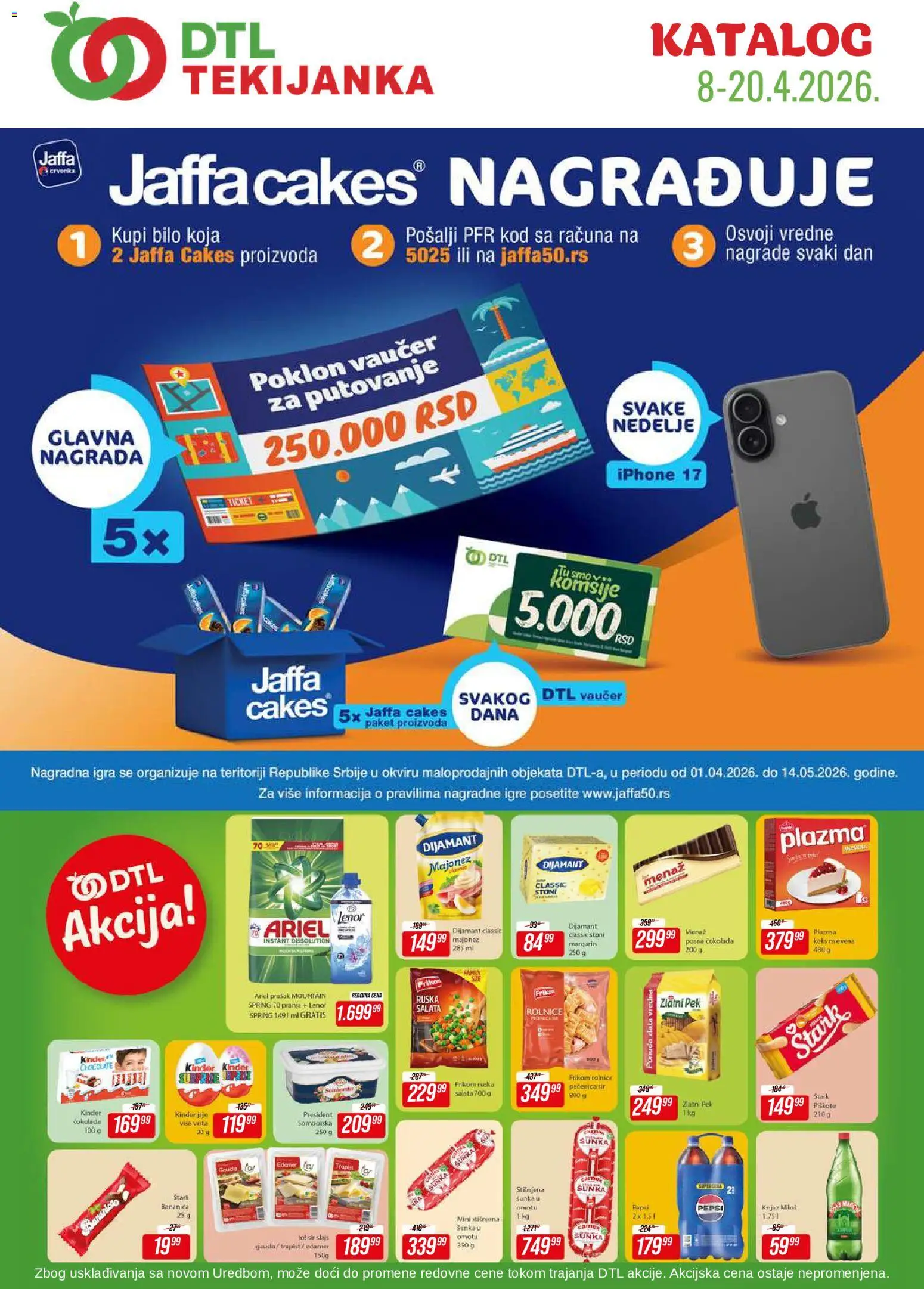 Pregled Tekijanka kataloga - važi od 08.04.2026 - Čokolada, Keks, Margarin, Lenor, Salata, Sir, Šunka, Edamer