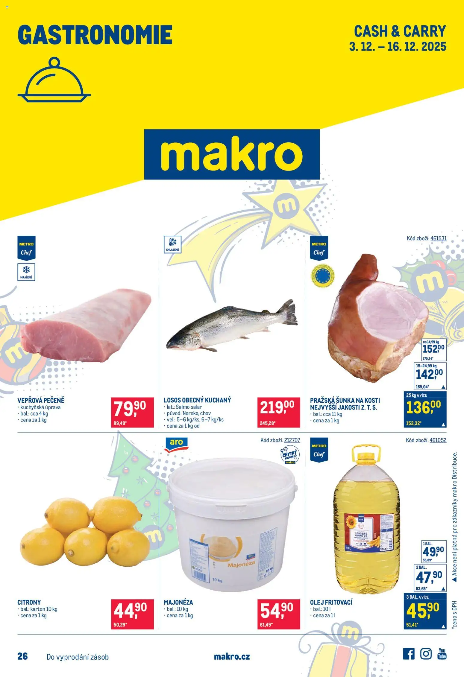 Náhled nabídky: Makro Leták - Gastronomie platný od 03.12.2025 - Vepřová pečeně, Losos, Olej, Šunka, Majonéza, Pražská šunka, Citróny