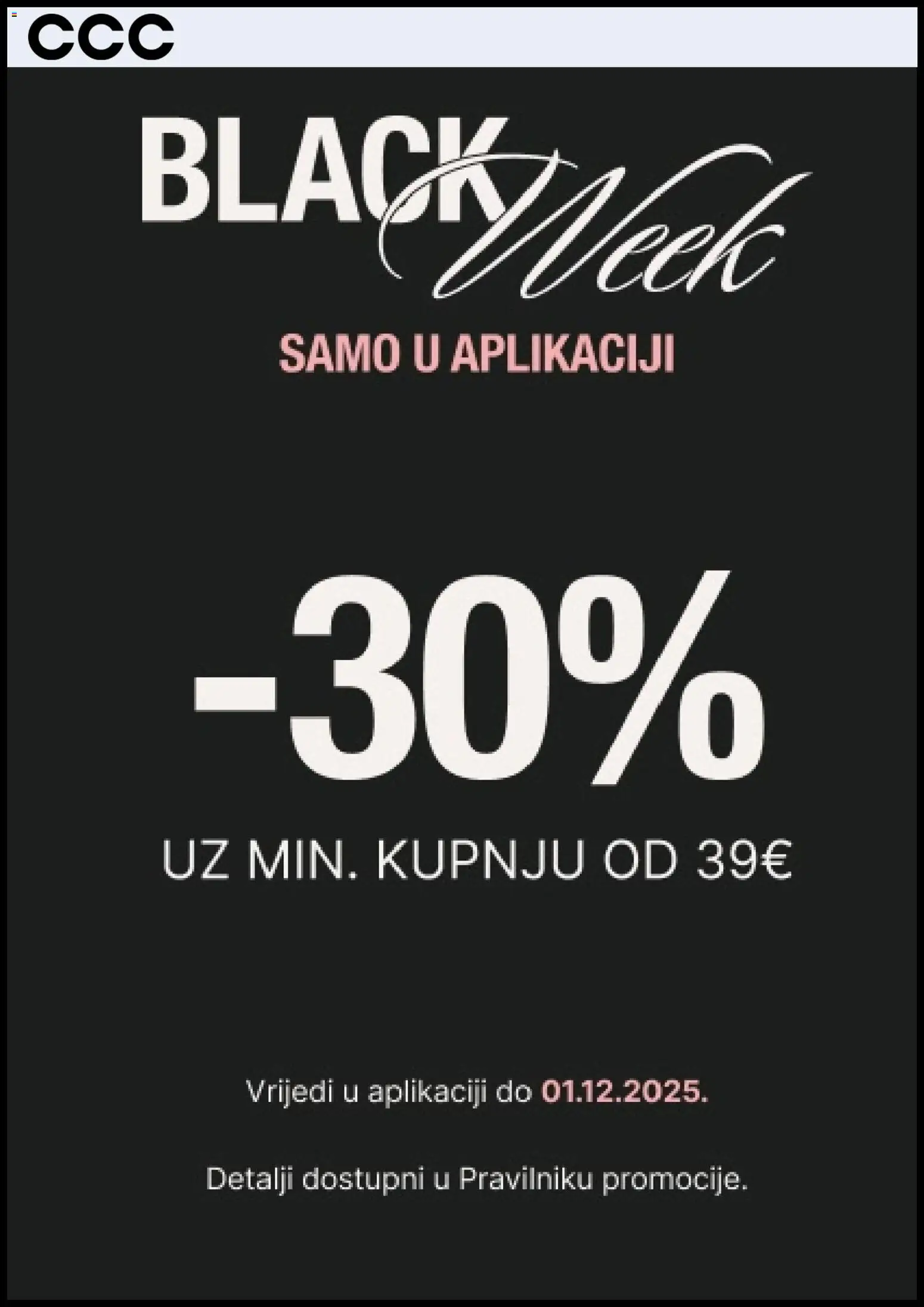 Pregled letka Black Friday trgovine CCC vrijedi od 27.11.2025
