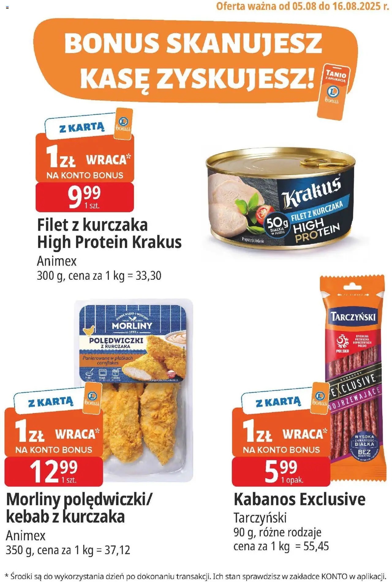 E.Leclerc Elbląg kupony dodatkowe od 05.08.2025 - Nowa Gazetka - Numer strony 1 - Kebab, Wędliny, Filet z kurczaka, Karta, Kabanosy, Kabanos, Polędwiczki, High Protein