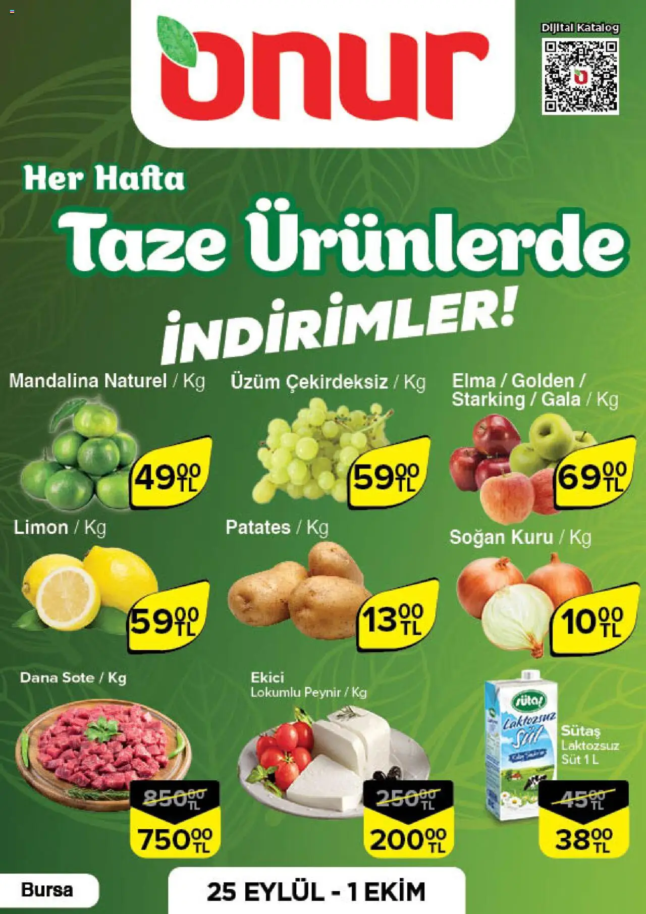 ONUR MARKET Katalog Taze Ürünlerde İndirimler - Bursa (25 Eylül 2025) - Indirim, Broşür - Sayfa numarası 1
