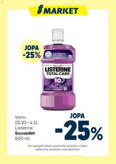 Kaupan S-market Tarjoukset Listerine suuvedet esikatselu, voimassa 22/10/2025