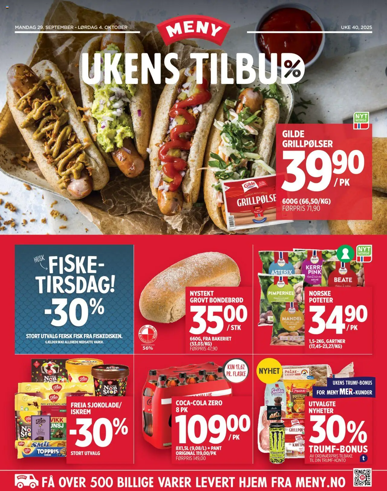 Kundeavis Meny gyldig fra 29/09/2025 - Sidenummer 1 - Husk, Fisk, Iskrem, Poteter, Grillpølser, Lakris, Gilde grillpølser, Salt