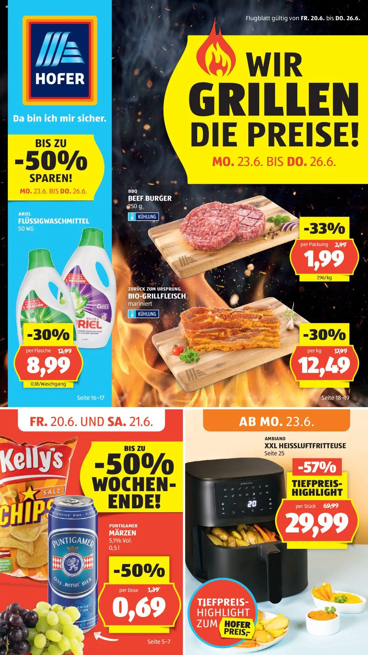  HOFER Flugblatt 20.06.2025 - Prospekt aktuell, Angebote - Seite 1 - Bier, Salz, Burger