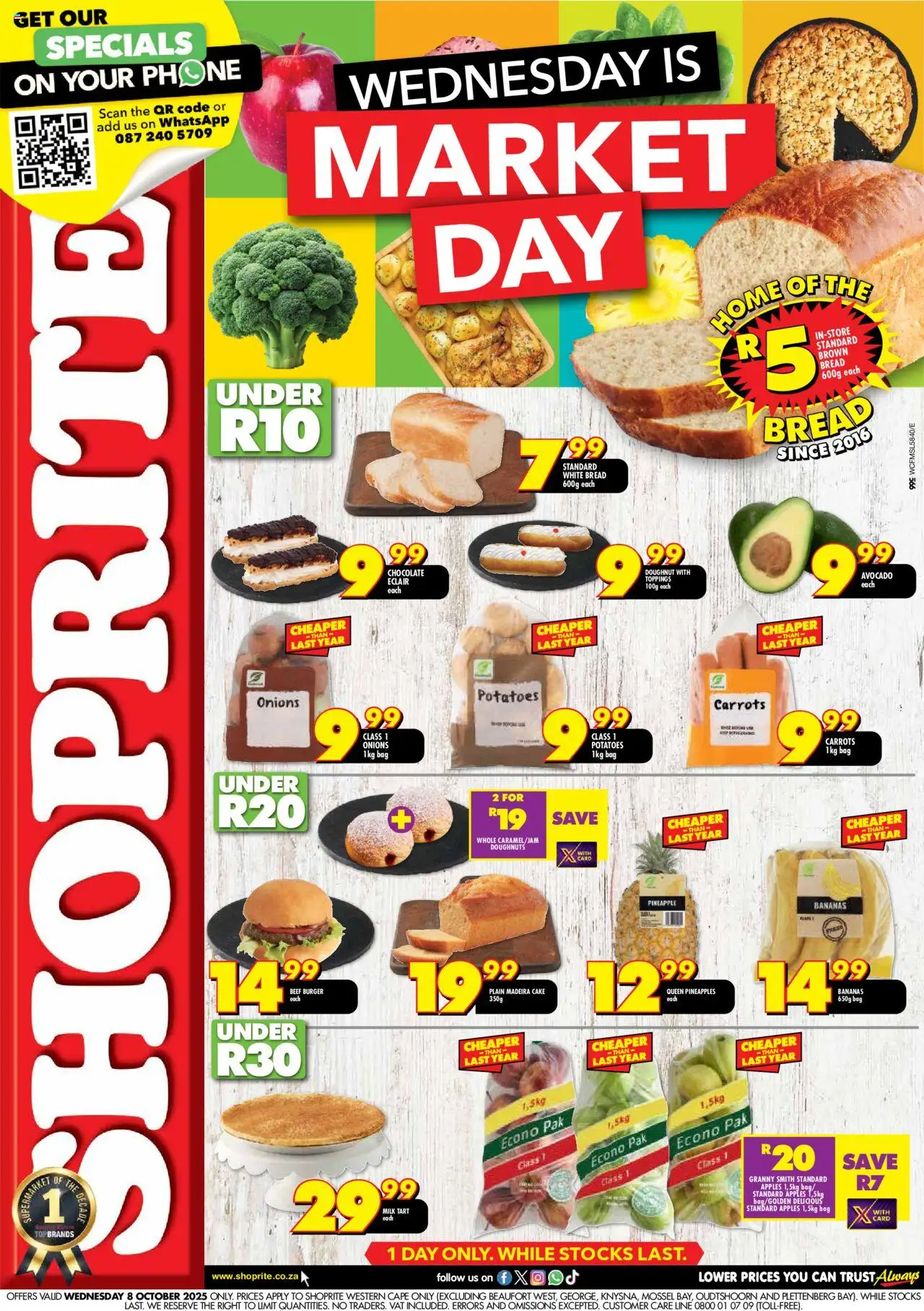 Preview of Shoprite flyer valid from 08/10/2025 - Cake, Bag, Bread, Bananas, Pineapple, Potatoes, Carrots, Beef