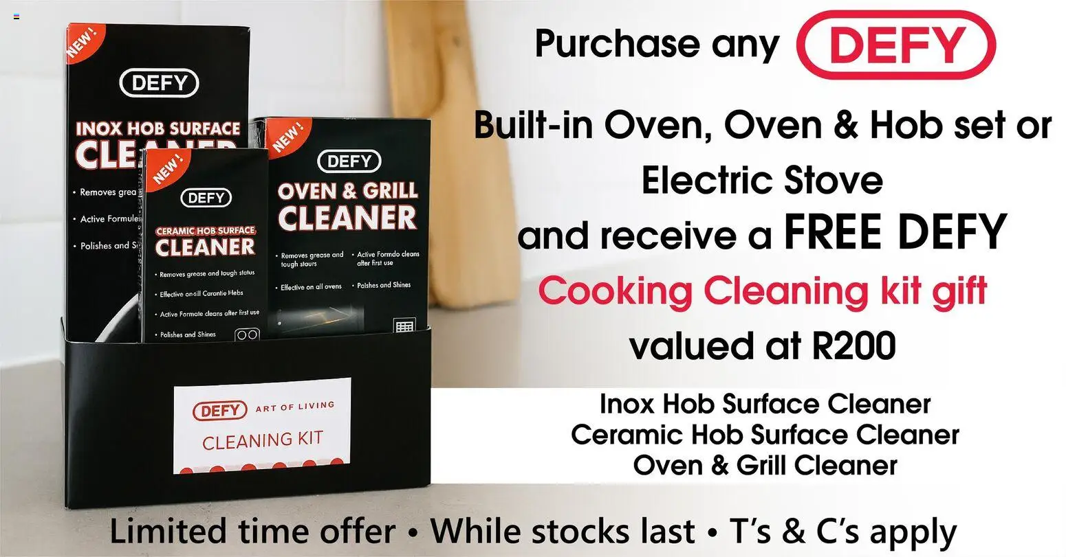 Tafelberg Furnishers DEFY Cleaning Kit Promotion from from Wednesday 22/10/2025 > Promotions - Art, Stove, Oven, Grill, Hob, Surface cleaner